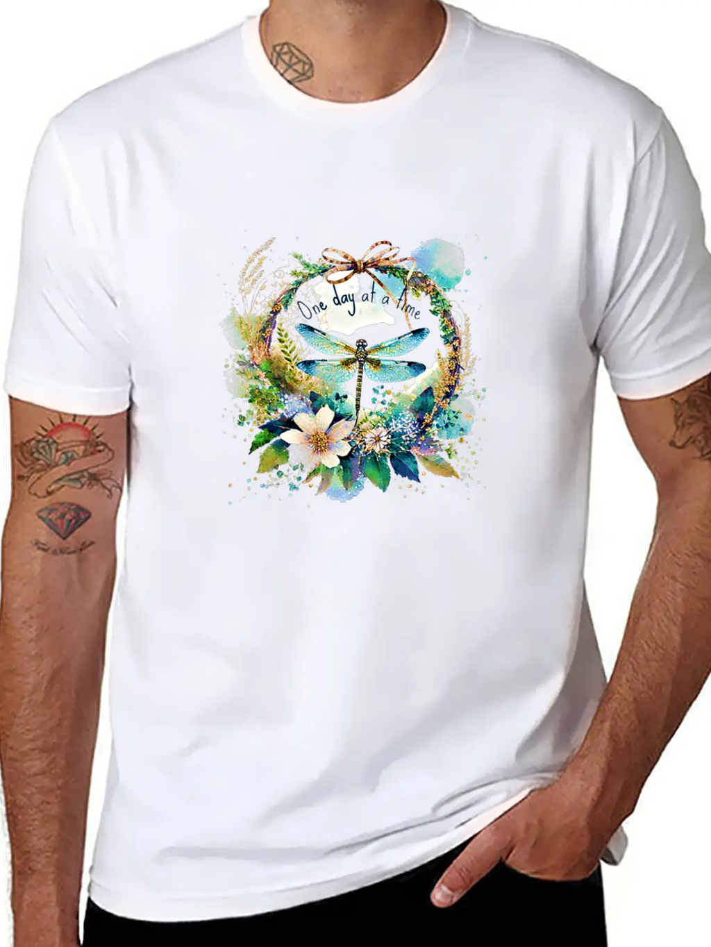 One Day At A Time Dragonfly Floral Casual Graphic T-Shirt – Simple And Comfortable Daily Wear
