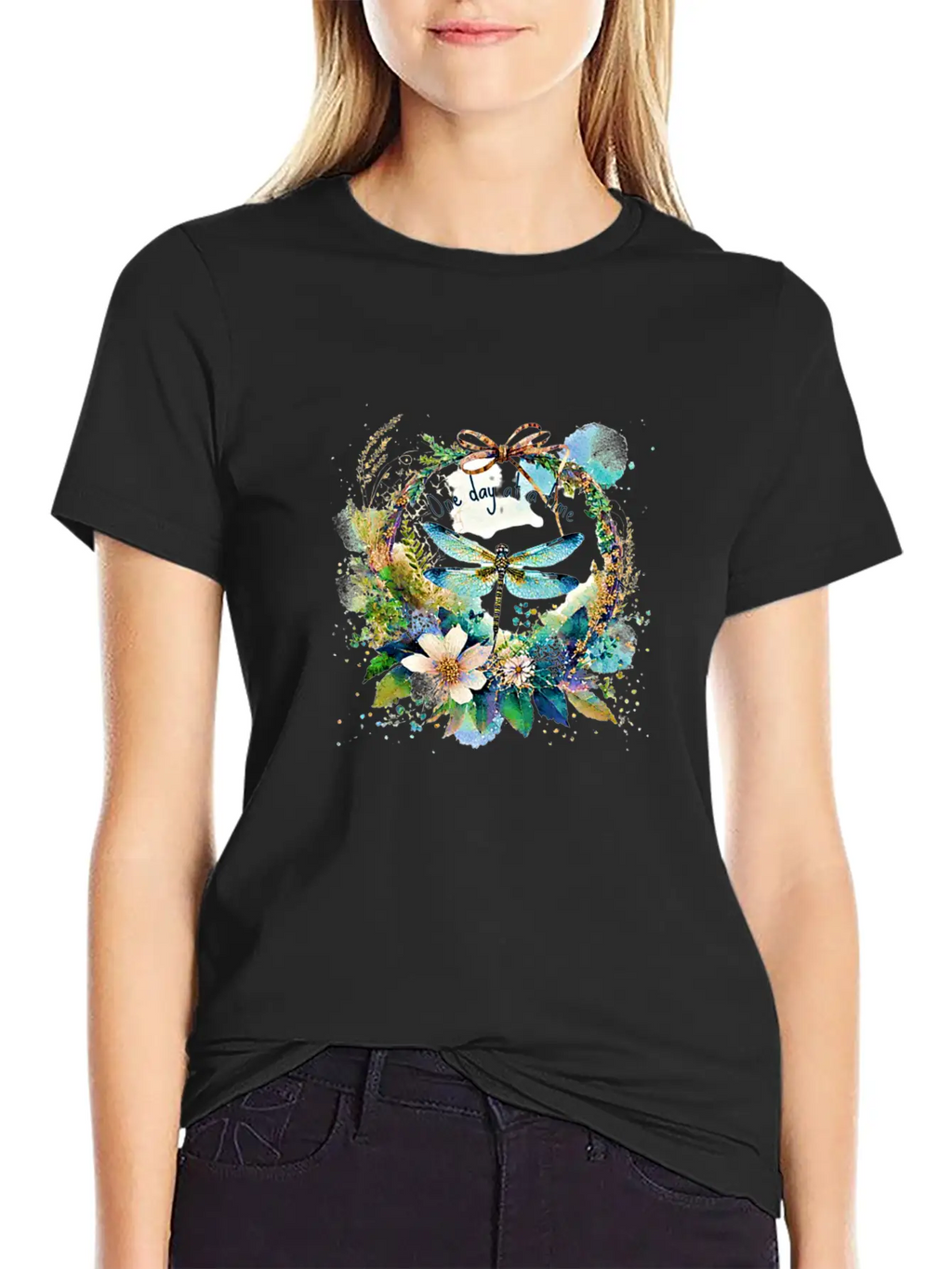 One Day At A Time Dragonfly Floral Casual Graphic T-Shirt – Simple And Comfortable Daily Wear