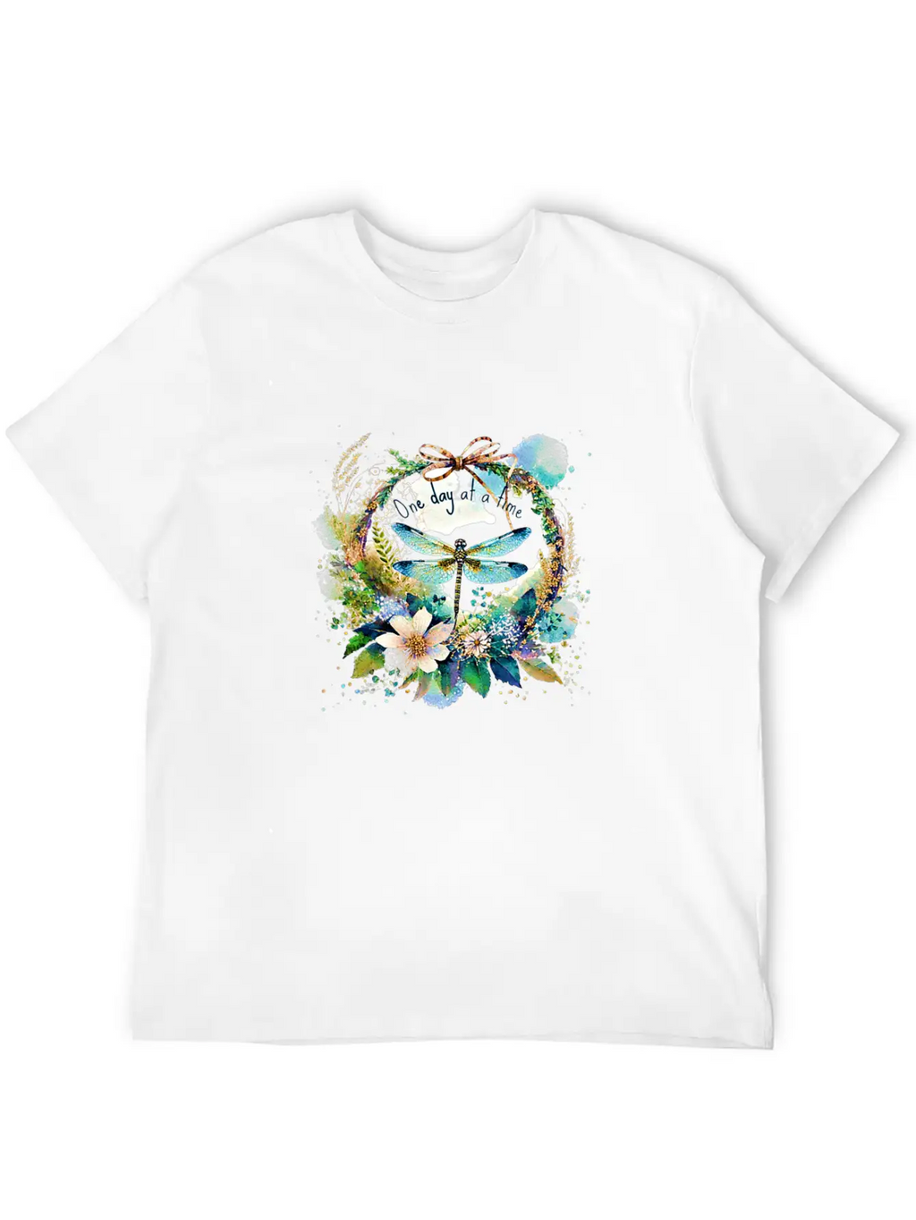One Day At A Time Dragonfly Floral Casual Graphic T-Shirt – Simple And Comfortable Daily Wear