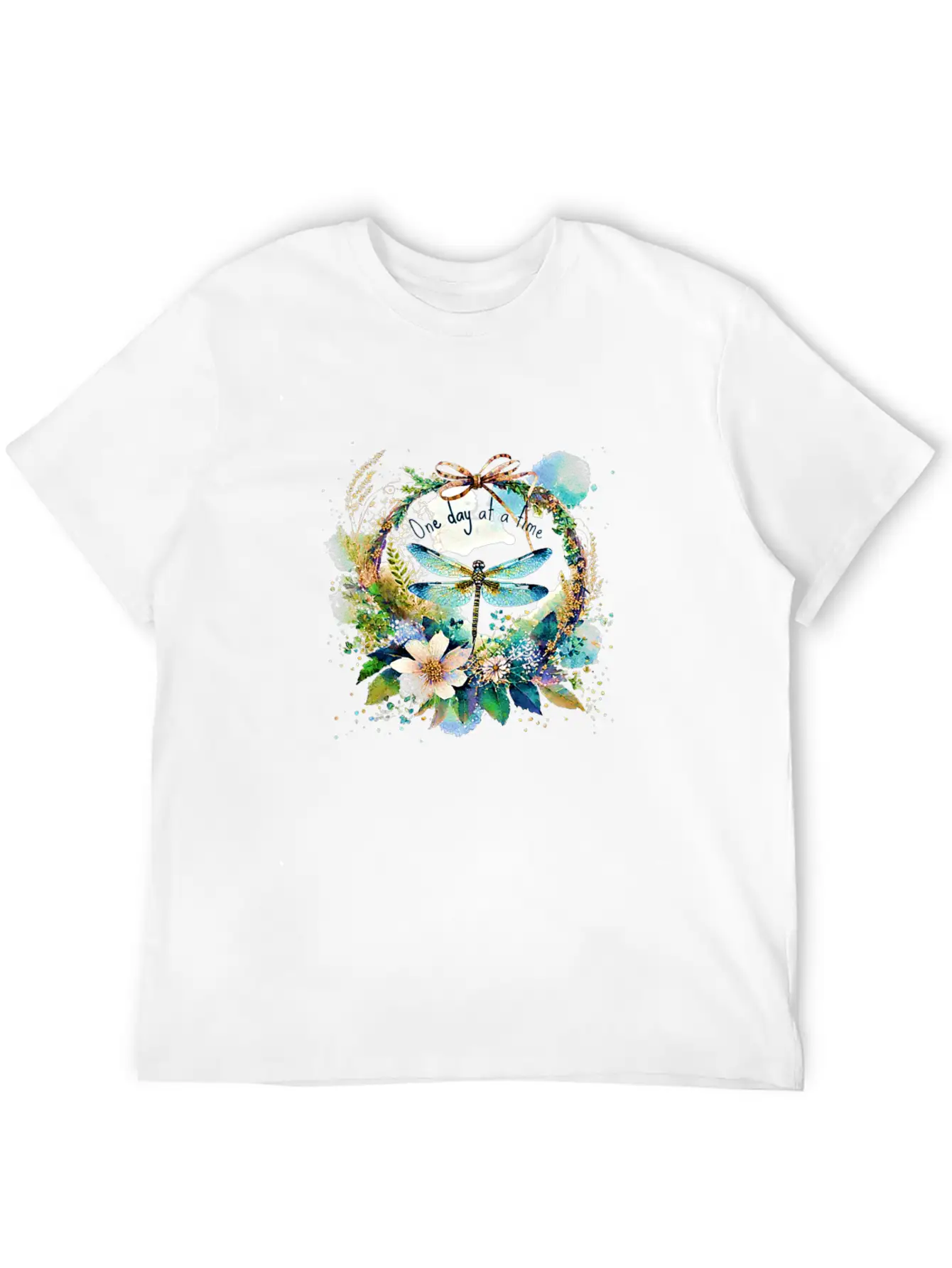 One Day At A Time Dragonfly Floral Casual Graphic T-Shirt – Simple And Comfortable Daily Wear