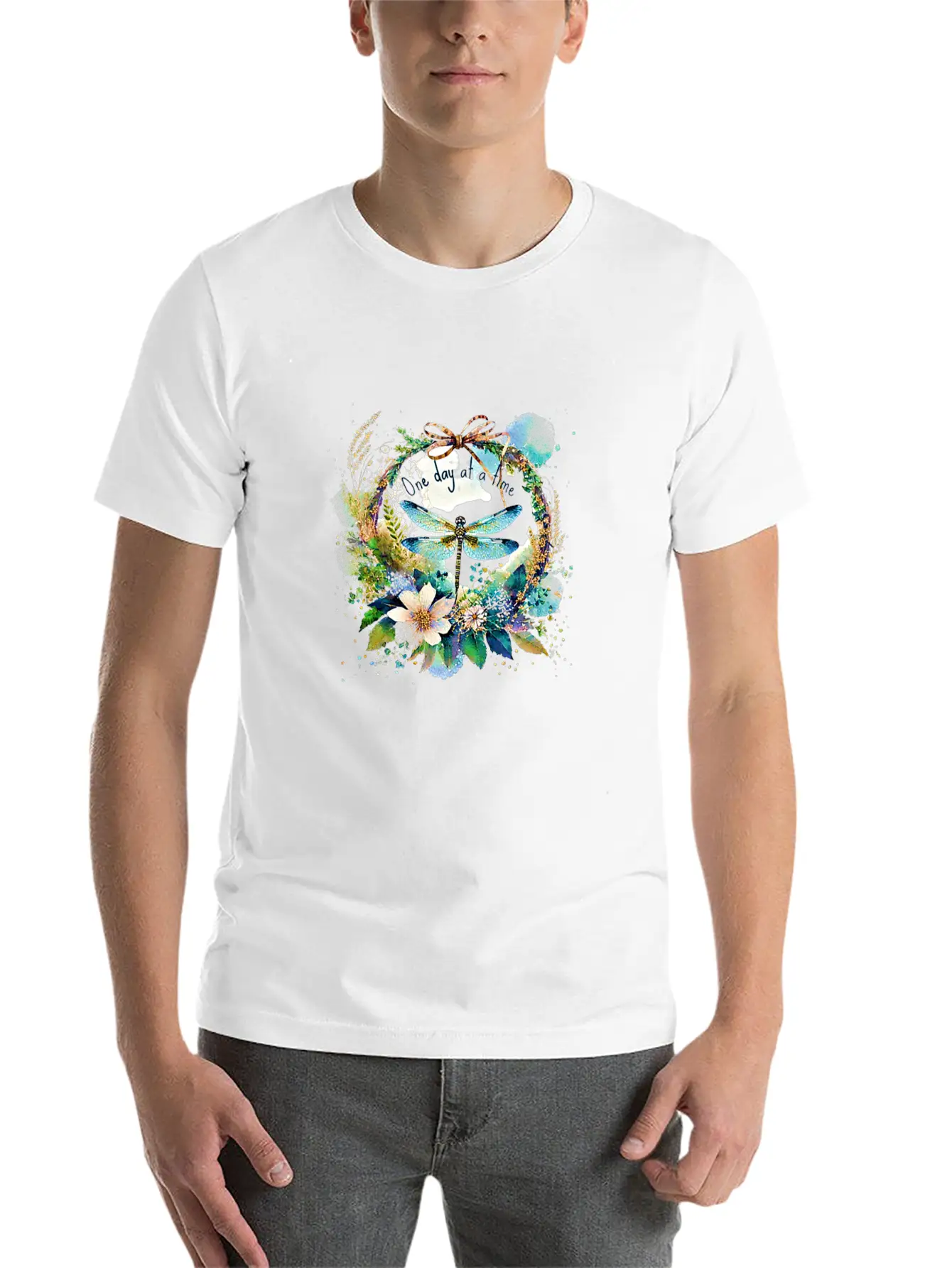 One Day At A Time Dragonfly Floral Casual Graphic T-Shirt – Simple And Comfortable Daily Wear