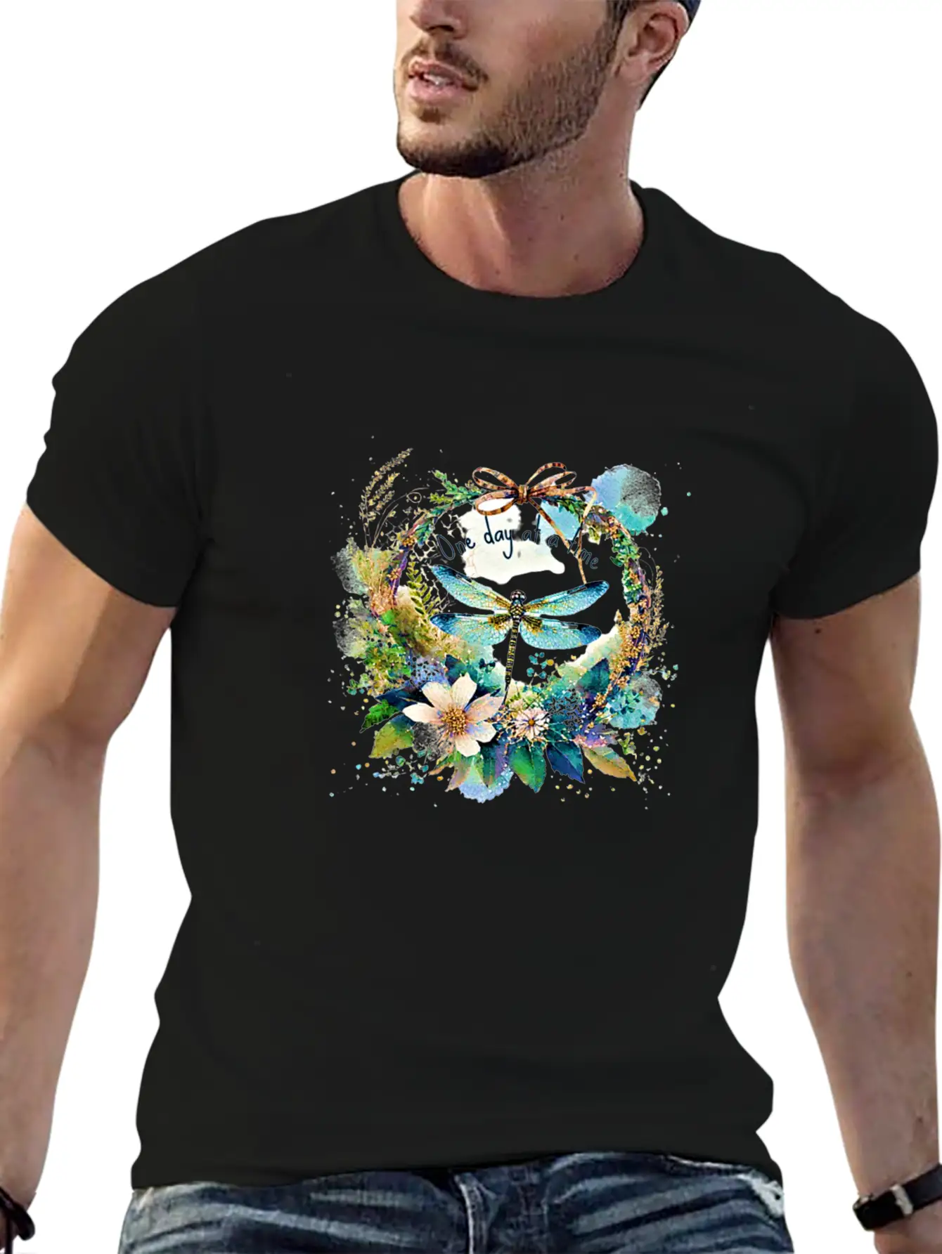 One Day At A Time Dragonfly Floral Casual Graphic T-Shirt – Simple And Comfortable Daily Wear