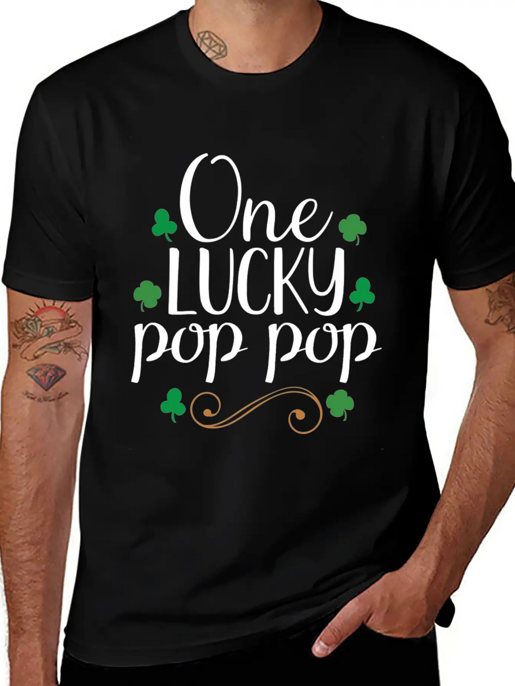 One Lucky Pop Pop Tshirt - Funny Papa St Patrick Stylish Everyday T-Shirt – Unisex Basic Cotton Tee