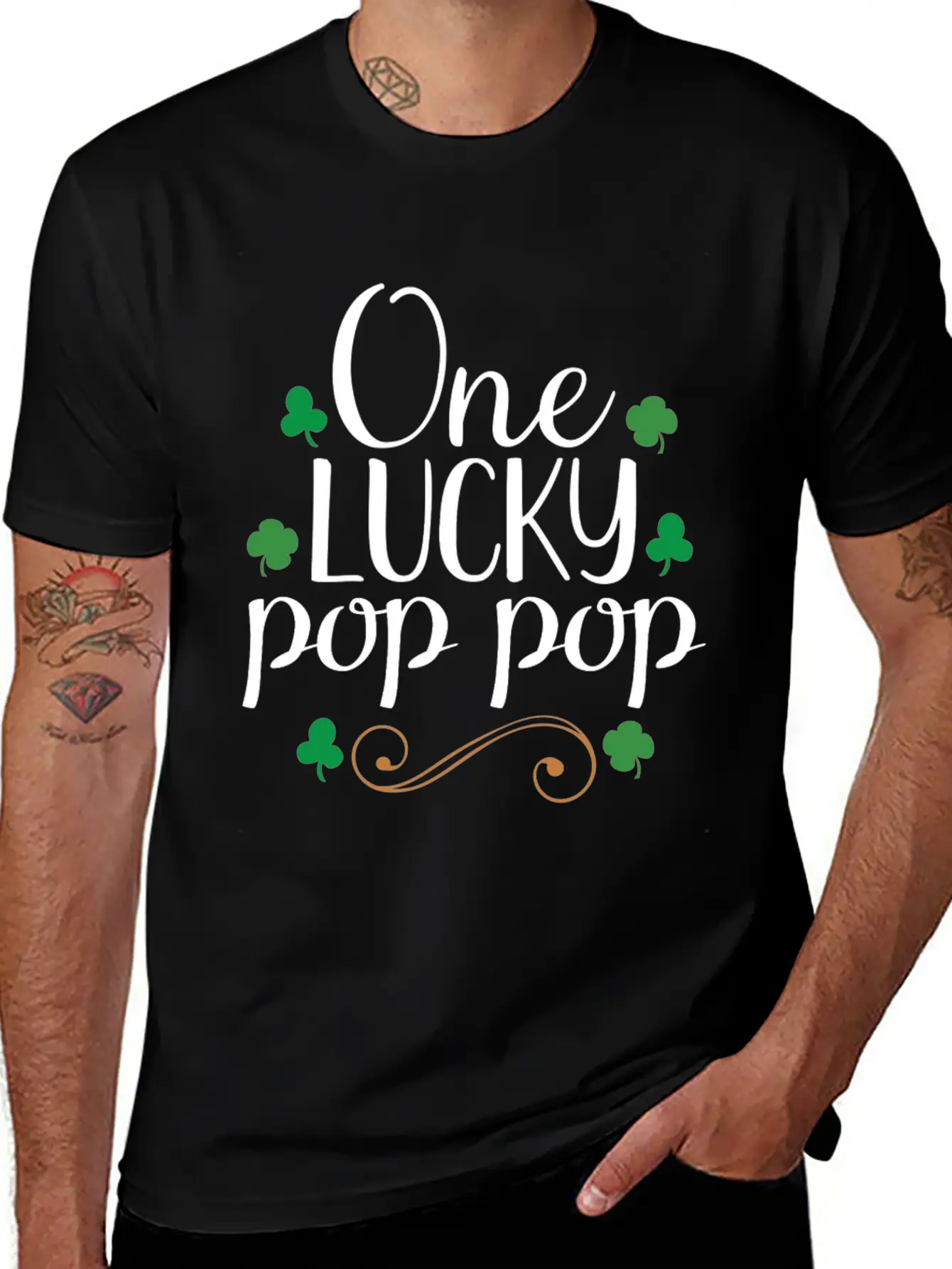 One Lucky Pop Pop Tshirt - Funny Papa St Patrick Stylish Everyday T-Shirt – Unisex Basic Cotton Tee