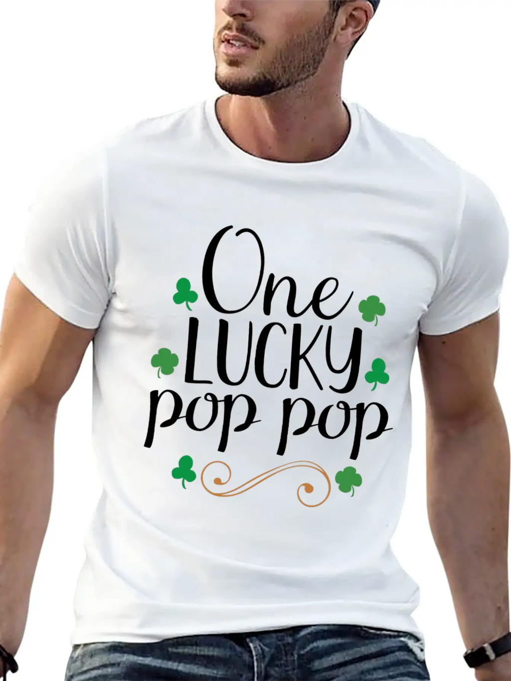 One Lucky Pop Pop Tshirt - Funny Papa St Patrick Stylish Everyday T-Shirt – Unisex Basic Cotton Tee