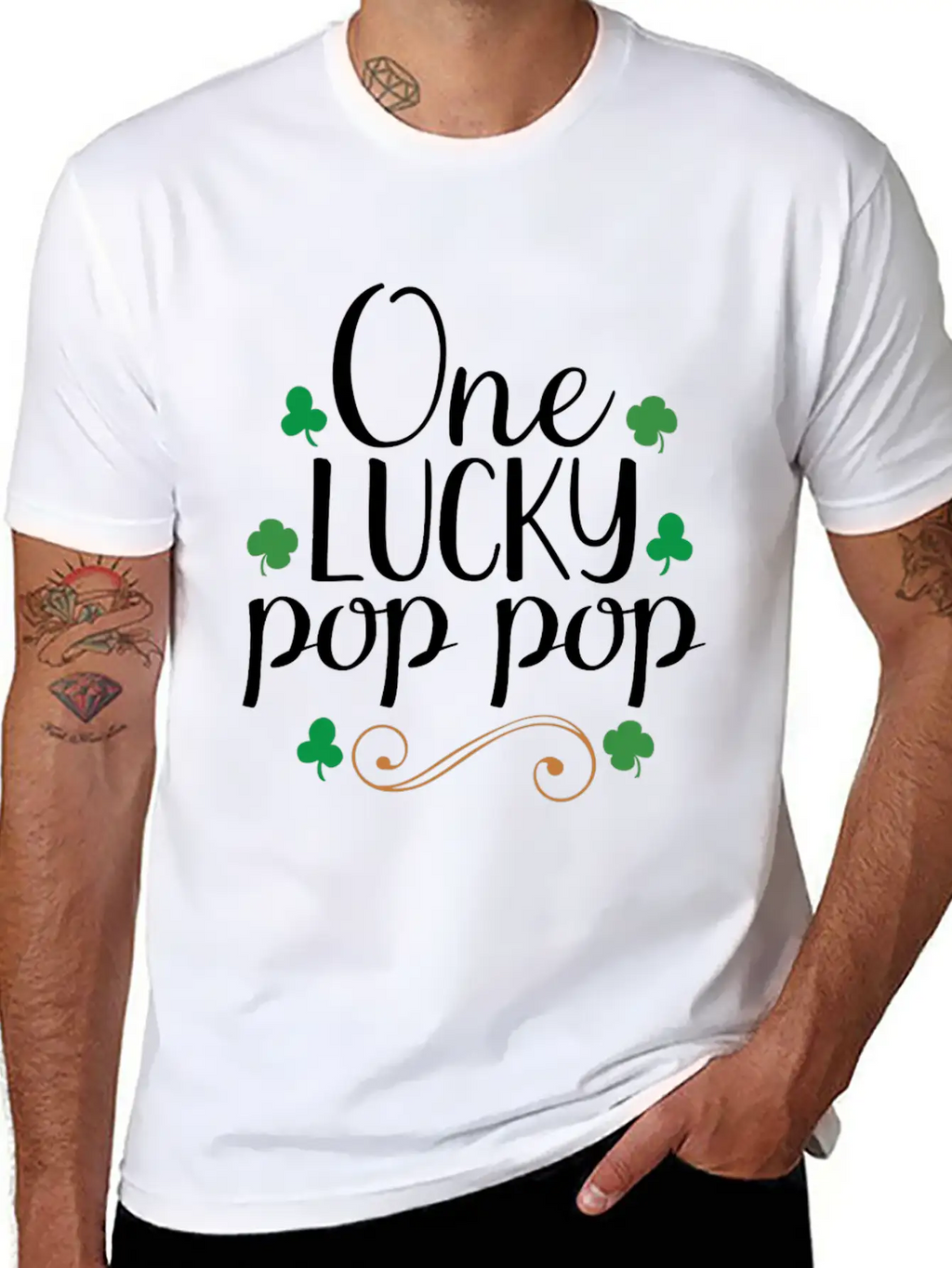One Lucky Pop Pop Tshirt - Funny Papa St Patrick Stylish Everyday T-Shirt – Unisex Basic Cotton Tee