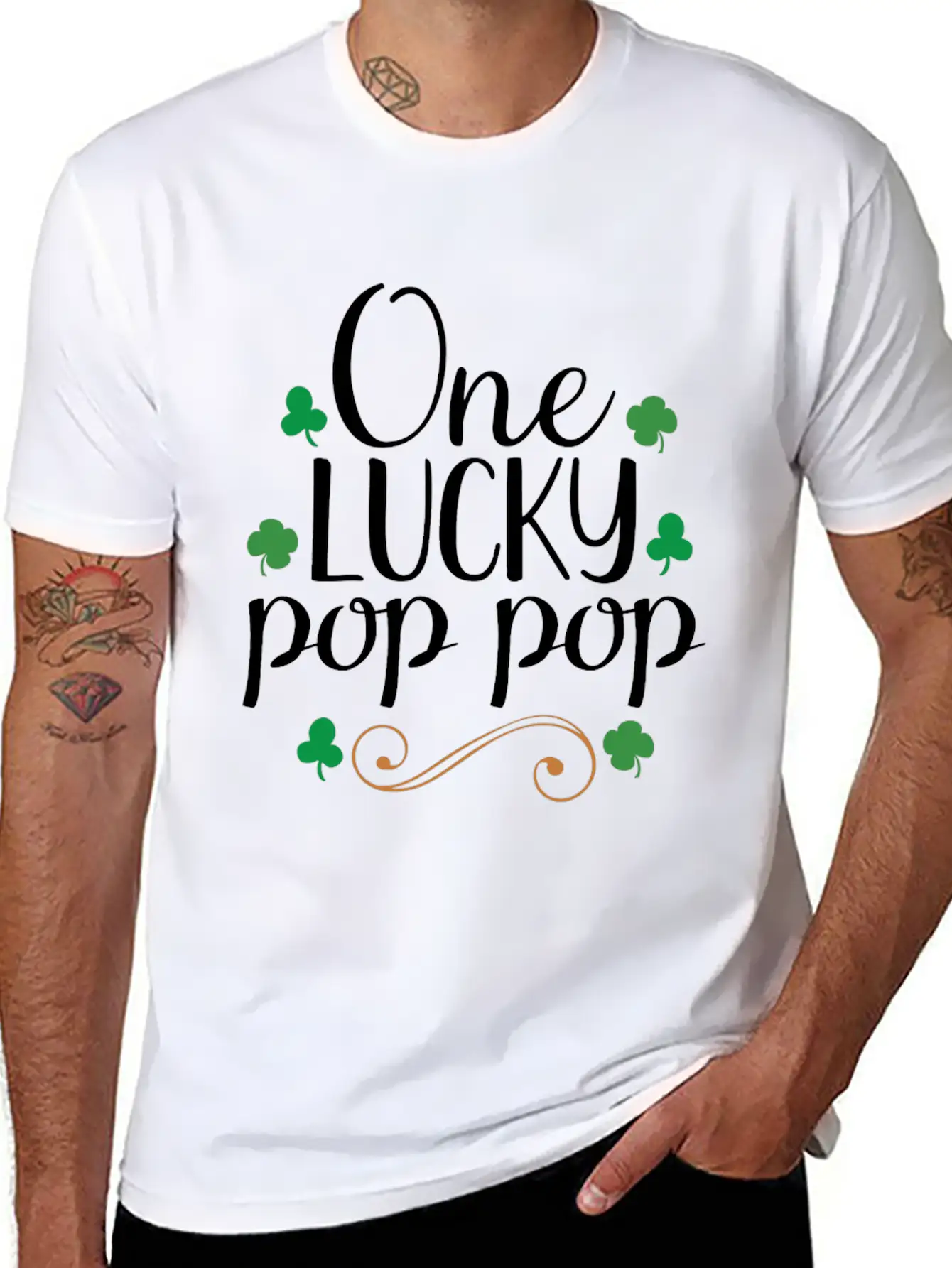 One Lucky Pop Pop Tshirt - Funny Papa St Patrick Stylish Everyday T-Shirt – Unisex Basic Cotton Tee