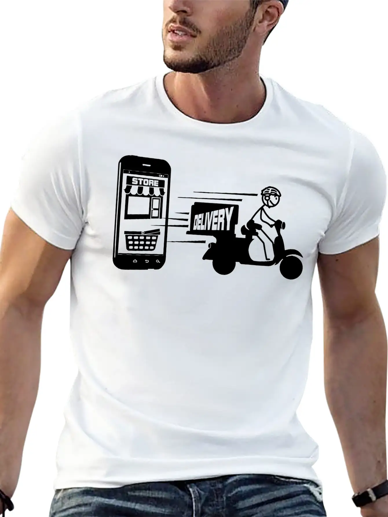 Online Shopping And Delivery With Scooter Essential Cotton Tee For Daily Outfits – Unisex Style