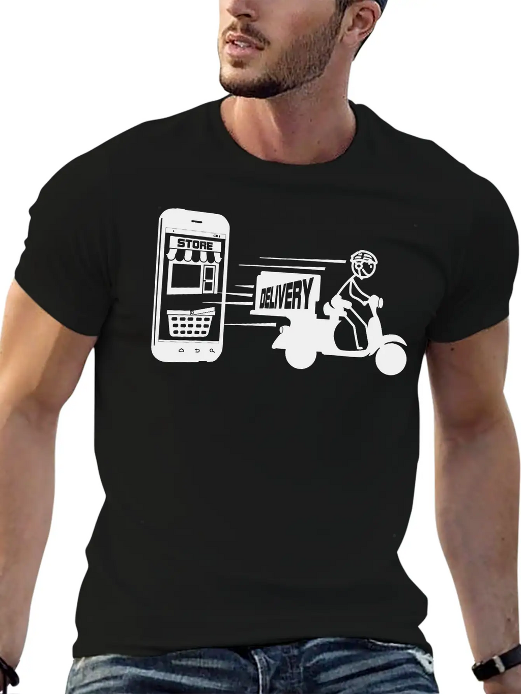 Online Shopping And Delivery With Scooter Essential Cotton Tee For Daily Outfits – Unisex Style