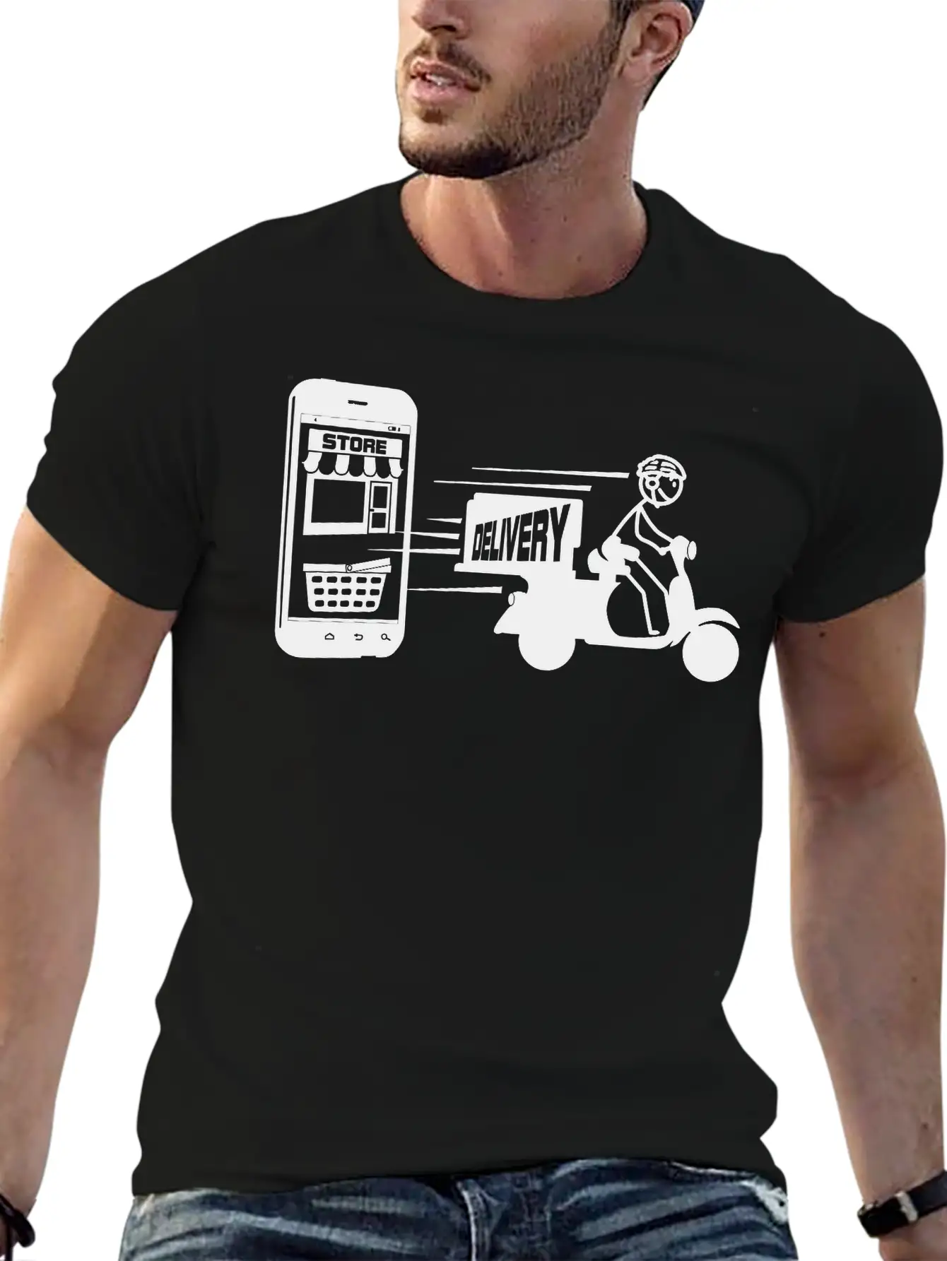 Online Shopping And Delivery With Scooter Essential Cotton Tee For Daily Outfits – Unisex Style