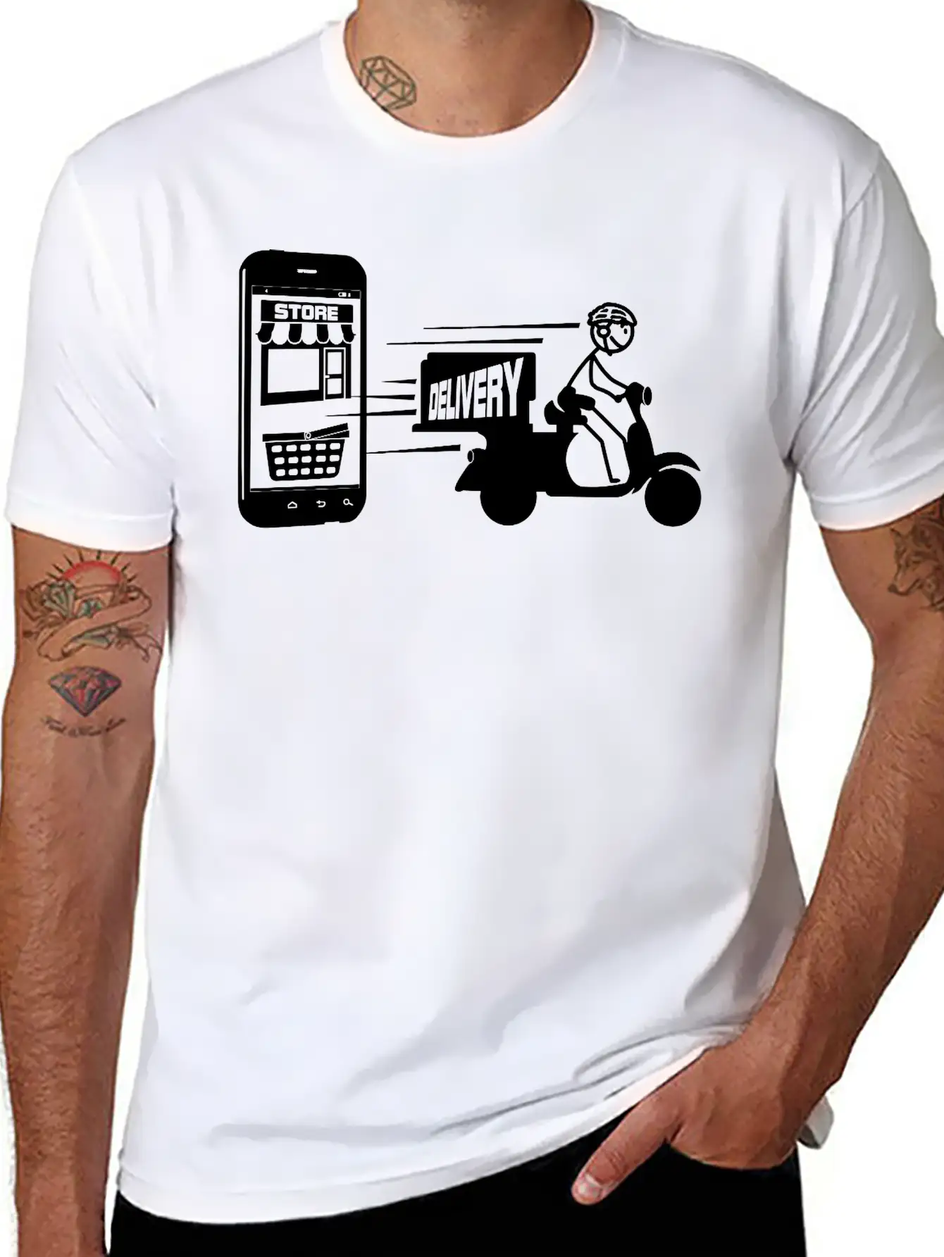 Online Shopping And Delivery With Scooter Essential Cotton Tee For Daily Outfits – Unisex Style