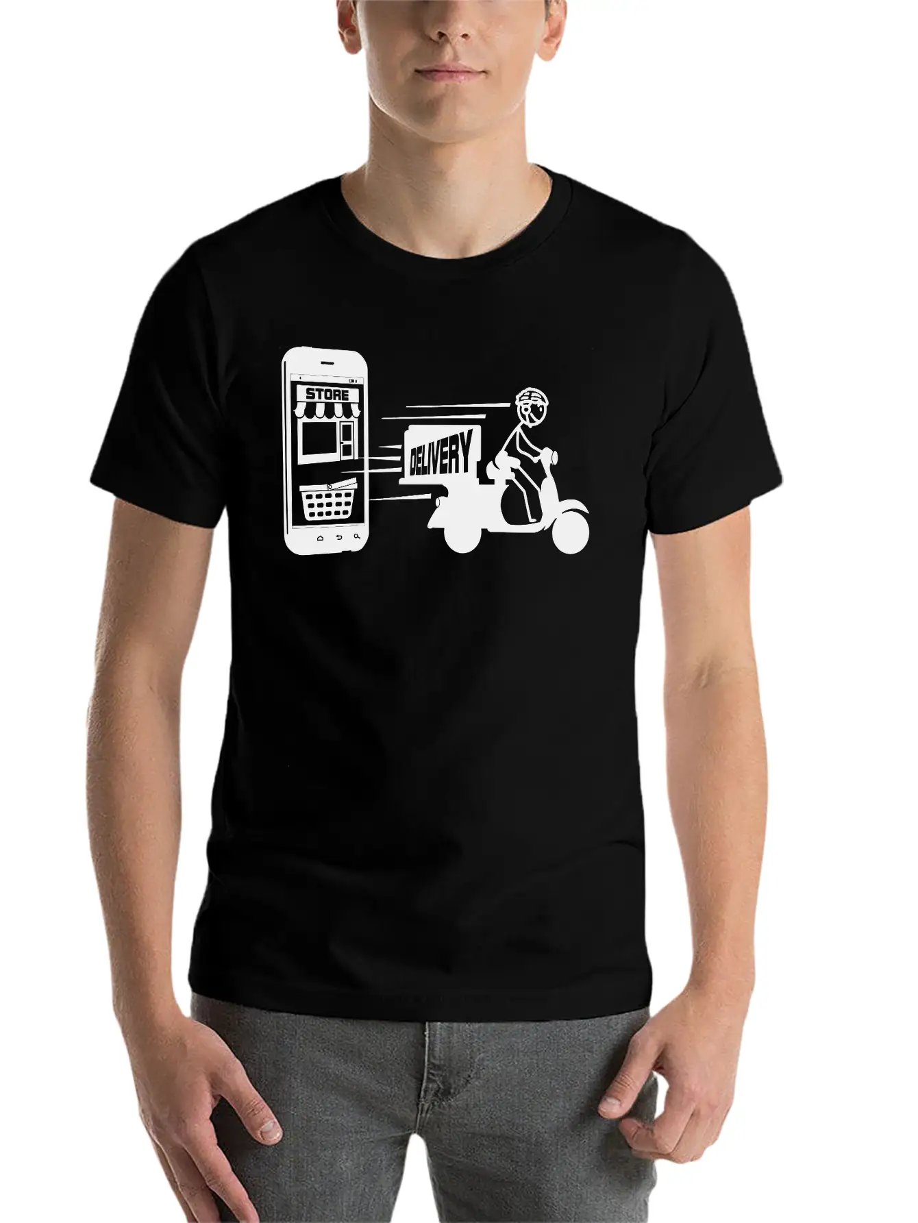 Online Shopping And Delivery With Scooter Essential Cotton Tee For Daily Outfits – Unisex Style