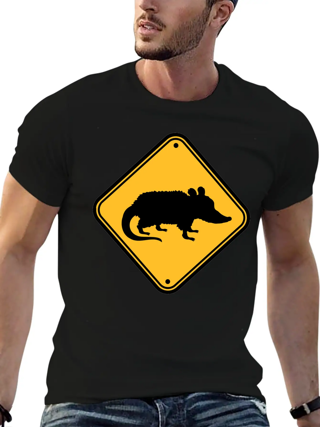 Opossum Danger Sign Unisex Casual T-Shirt – Clean Design For Daily Comfort
