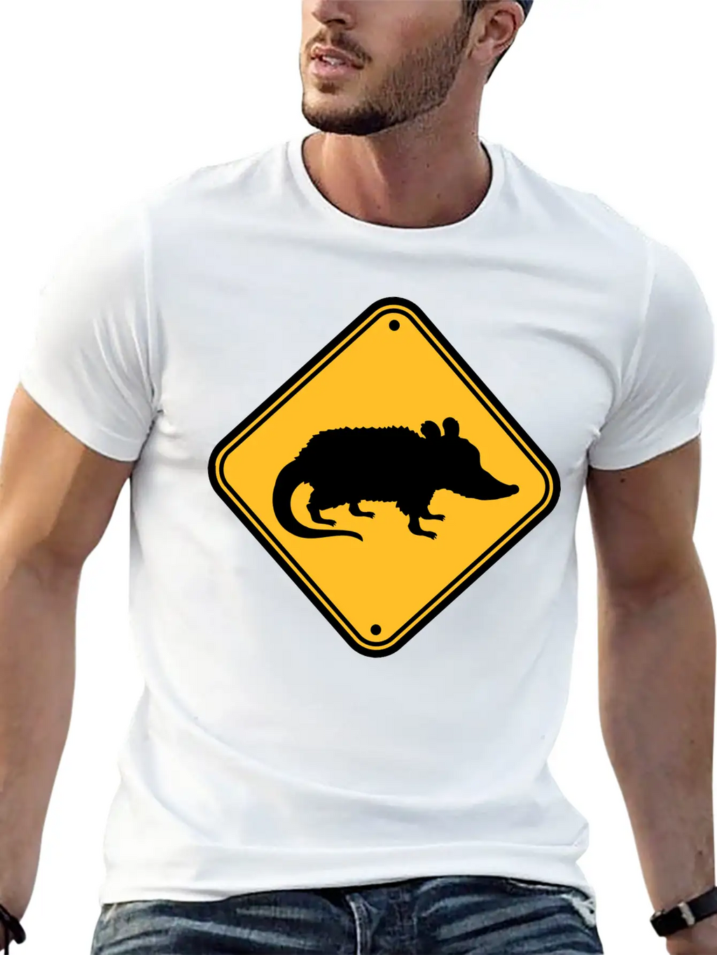 Opossum Danger Sign Unisex Casual T-Shirt – Clean Design For Daily Comfort