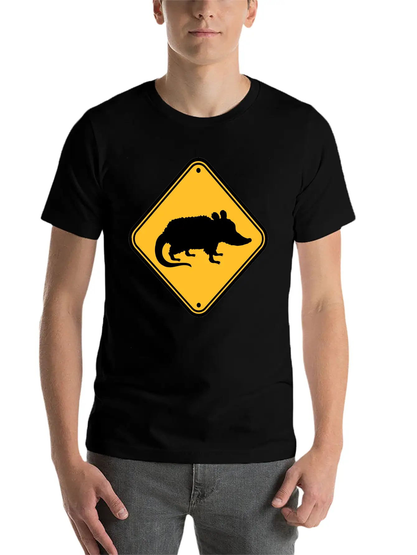 Opossum Danger Sign Unisex Casual T-Shirt – Clean Design For Daily Comfort