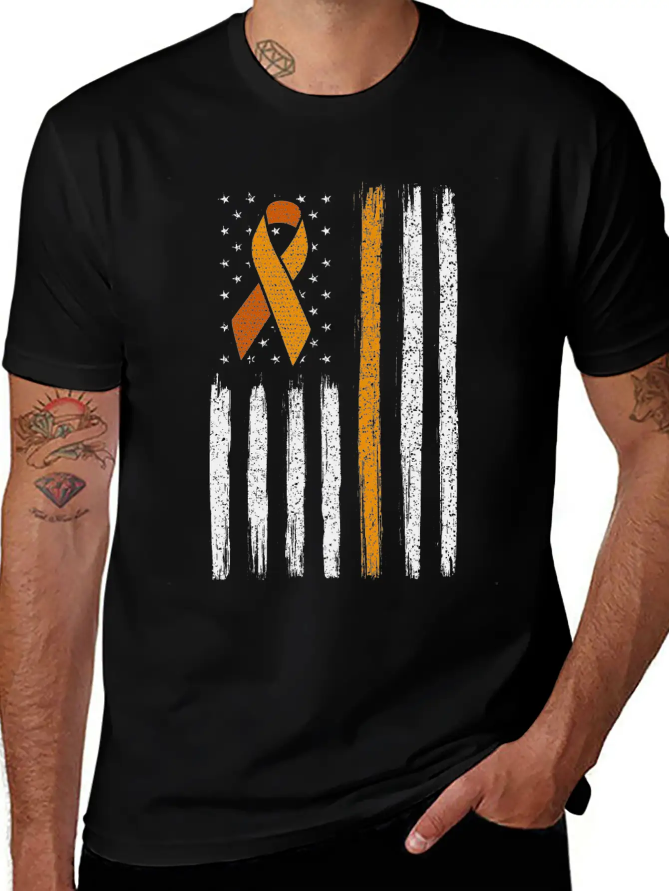 Orange Ribbon Flag Kidney Cancer Awareness Unisex Casual T-Shirt – Clean Design For Daily Comfort