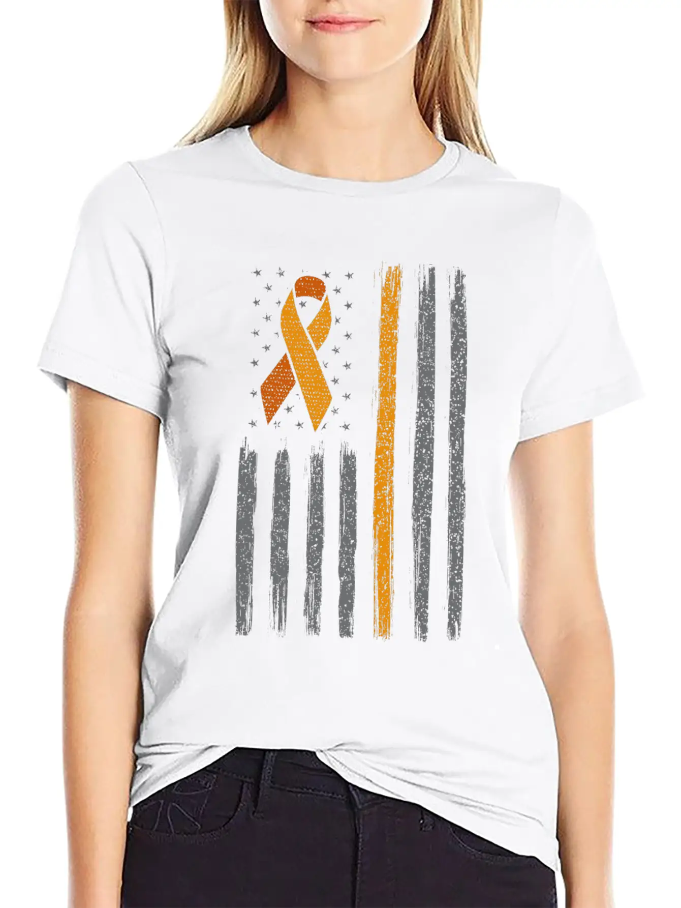 Orange Ribbon Flag Kidney Cancer Awareness Unisex Casual T-Shirt – Clean Design For Daily Comfort