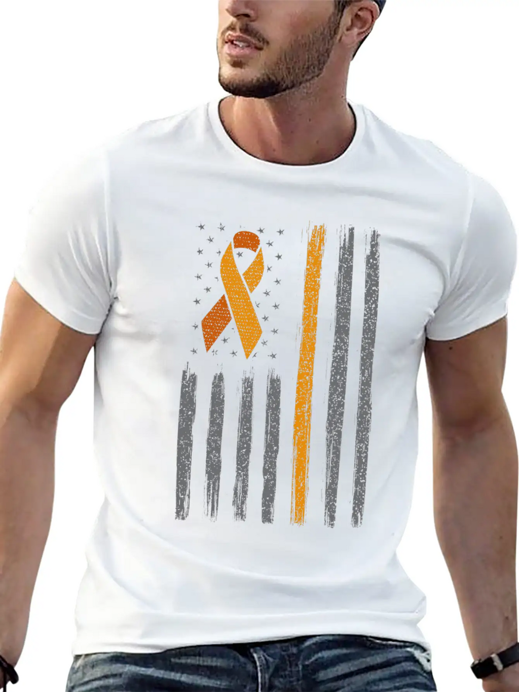 Orange Ribbon Flag Kidney Cancer Awareness Unisex Casual T-Shirt – Clean Design For Daily Comfort