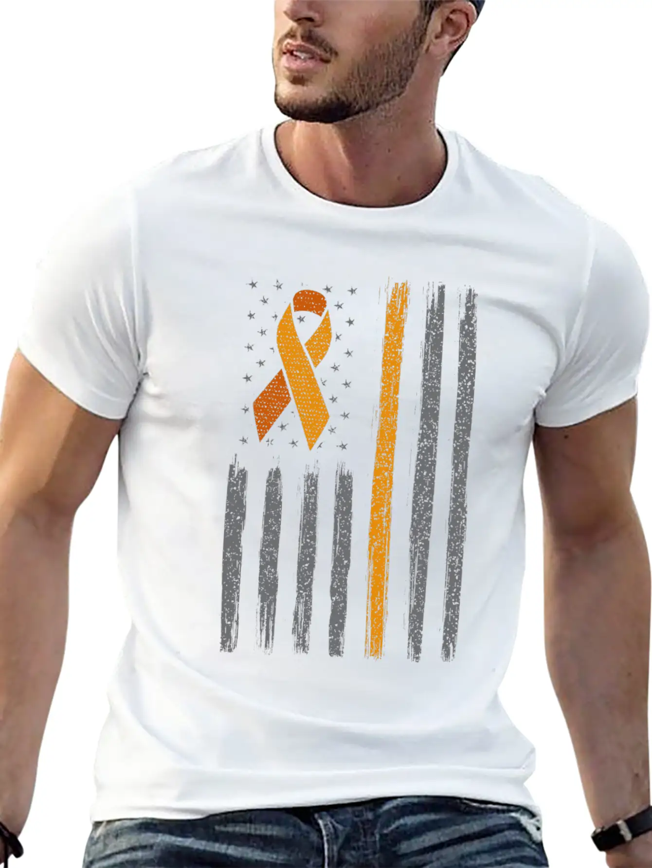Orange Ribbon Flag Kidney Cancer Awareness Unisex Casual T-Shirt – Clean Design For Daily Comfort