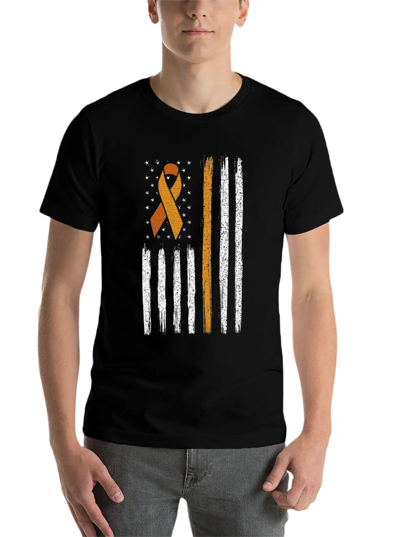 Orange Ribbon Flag Kidney Cancer Awareness Unisex Casual T-Shirt – Clean Design For Daily Comfort