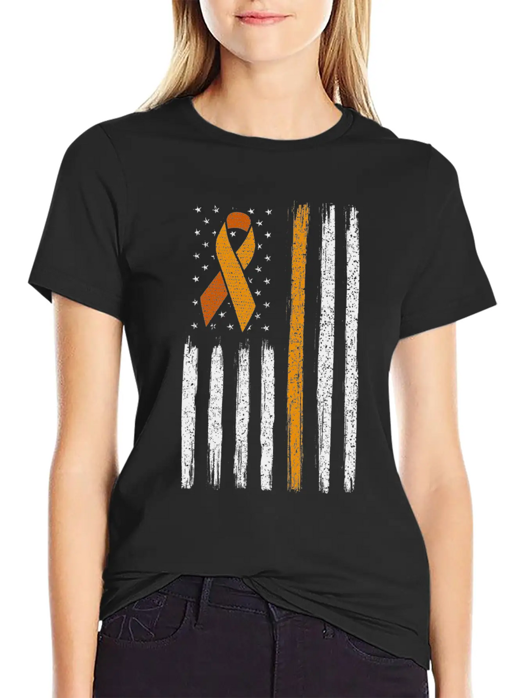 Orange Ribbon Flag Kidney Cancer Awareness Unisex Casual T-Shirt – Clean Design For Daily Comfort