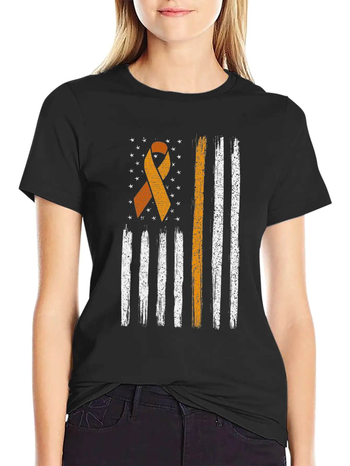 Orange Ribbon Flag Kidney Cancer Awareness Unisex Casual T-Shirt – Clean Design For Daily Comfort