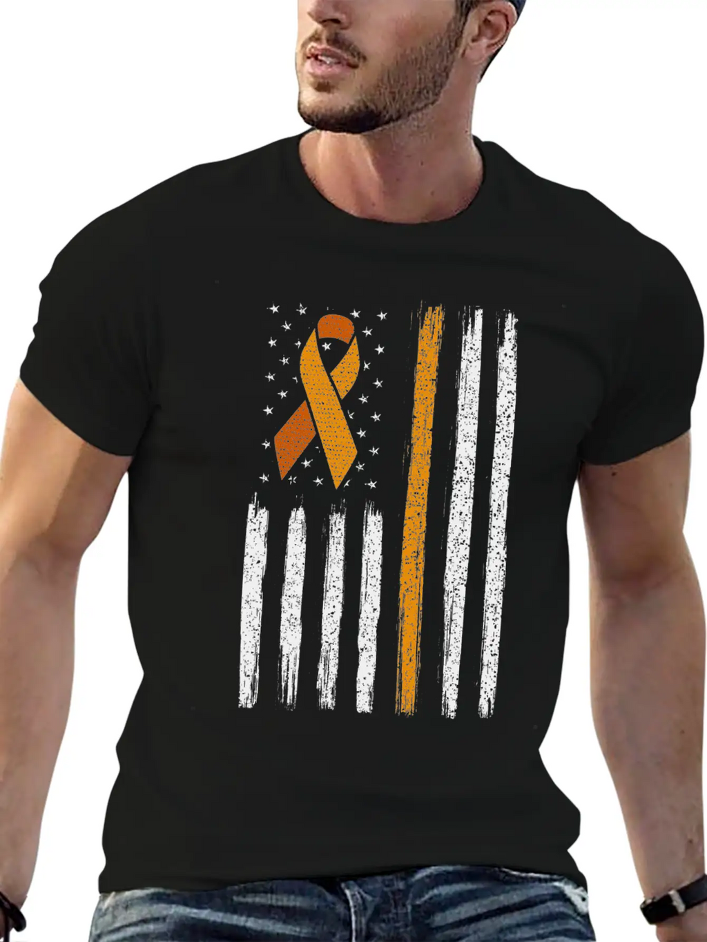 Orange Ribbon Flag Kidney Cancer Awareness Unisex Casual T-Shirt – Clean Design For Daily Comfort