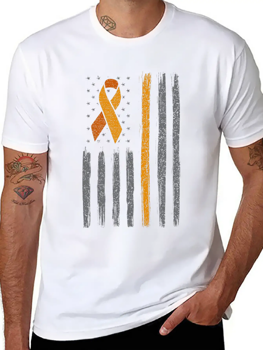 Orange Ribbon Flag Kidney Cancer Awareness Unisex Casual T-Shirt – Clean Design For Daily Comfort