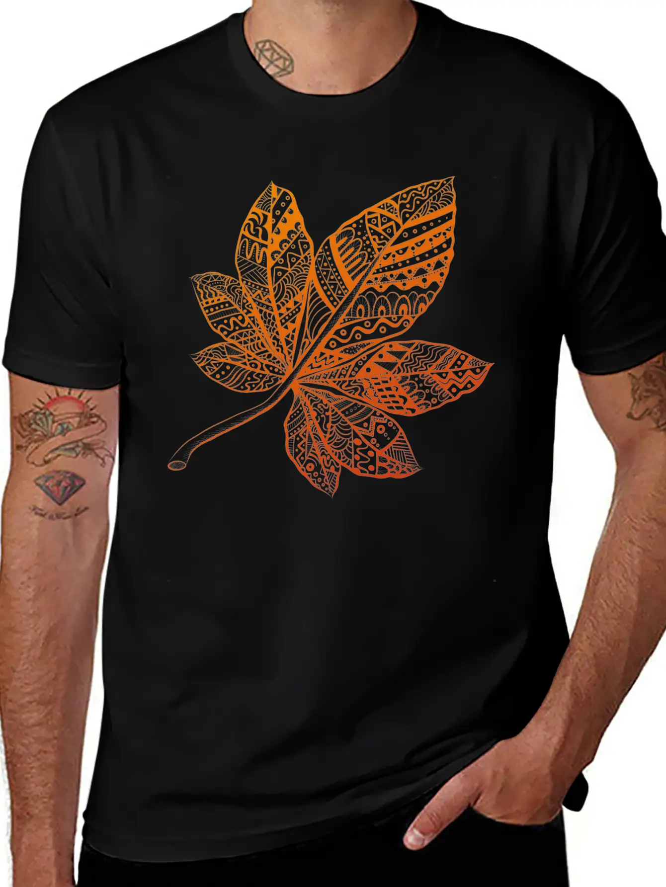 Ornamental Autumn Leaf Essential Cotton Tee For Daily Outfits – Unisex Style