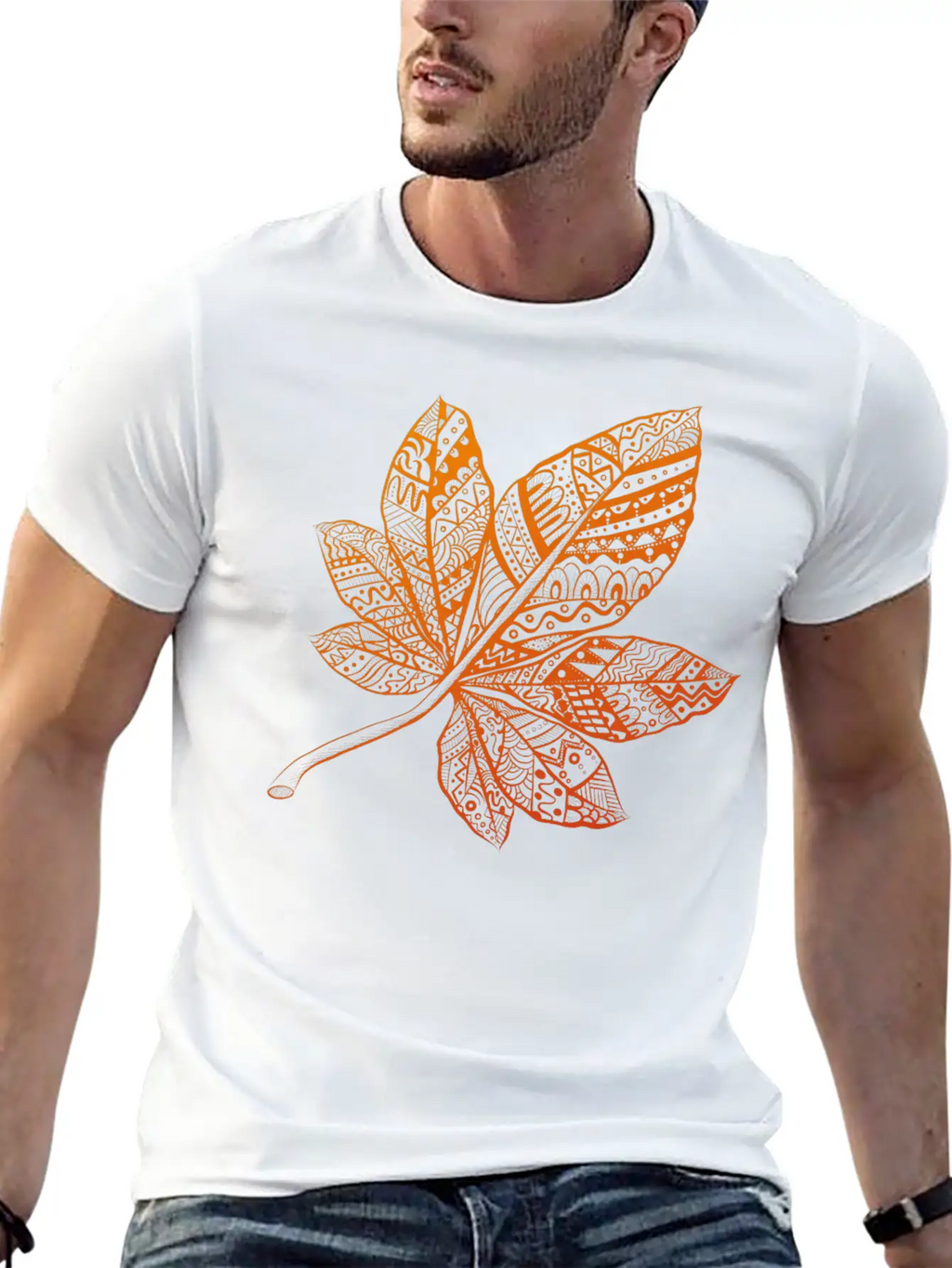 Ornamental Autumn Leaf Essential Cotton Tee For Daily Outfits – Unisex Style