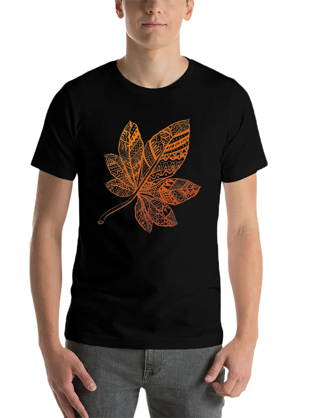 Ornamental Autumn Leaf Essential Cotton Tee For Daily Outfits – Unisex Style