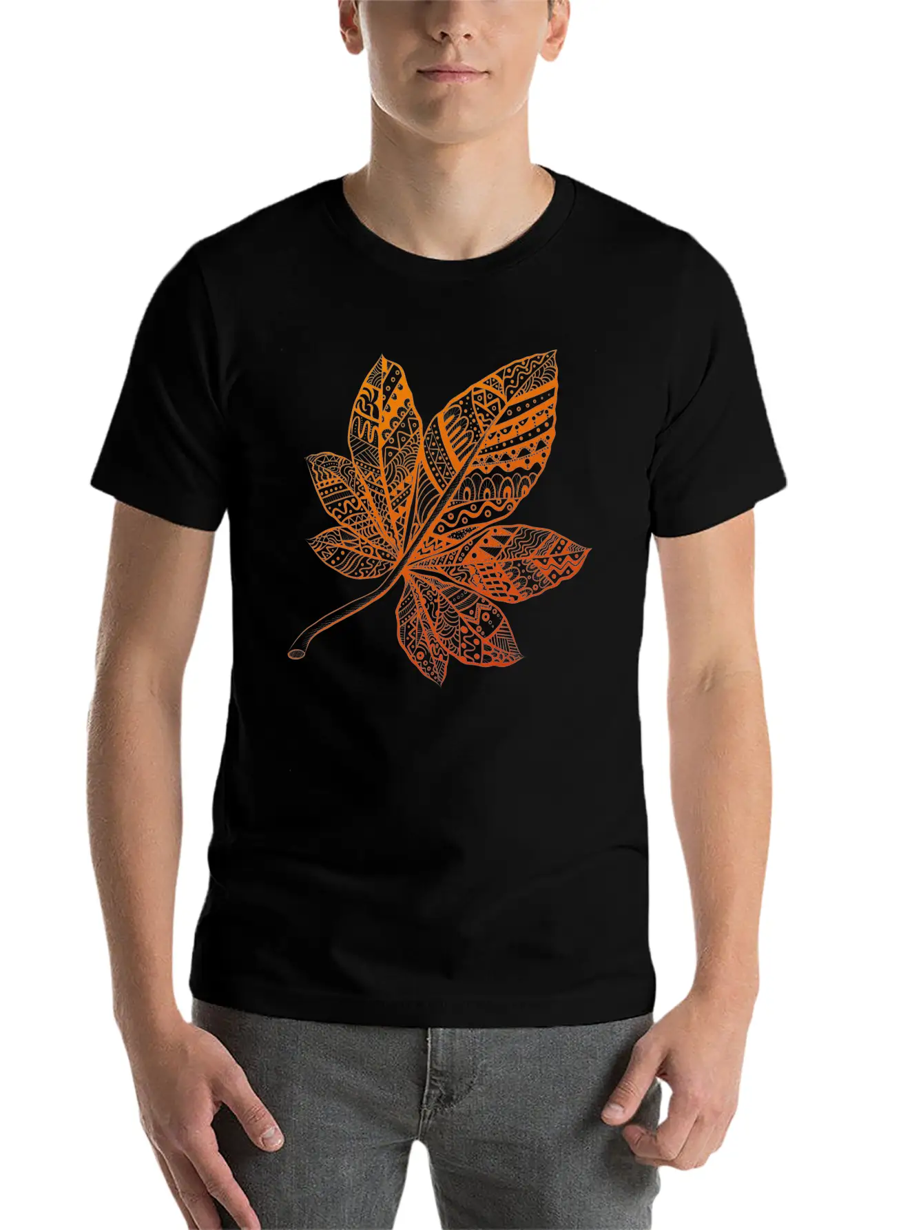 Ornamental Autumn Leaf Essential Cotton Tee For Daily Outfits – Unisex Style