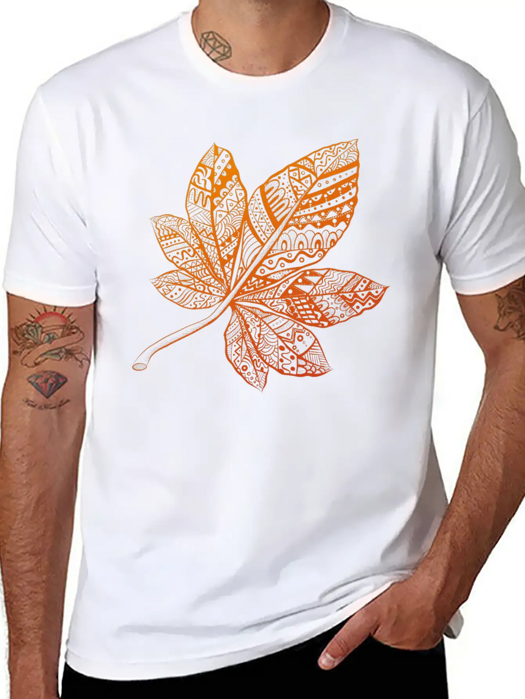 Ornamental Autumn Leaf Essential Cotton Tee For Daily Outfits – Unisex Style