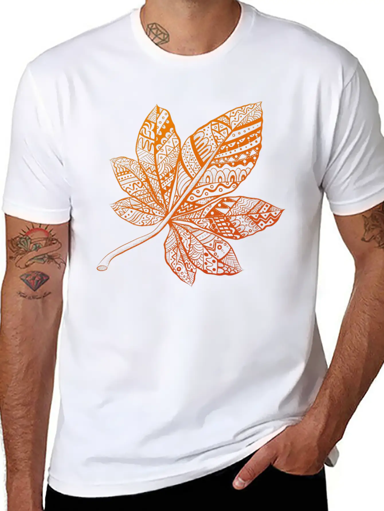 Ornamental Autumn Leaf Essential Cotton Tee For Daily Outfits – Unisex Style