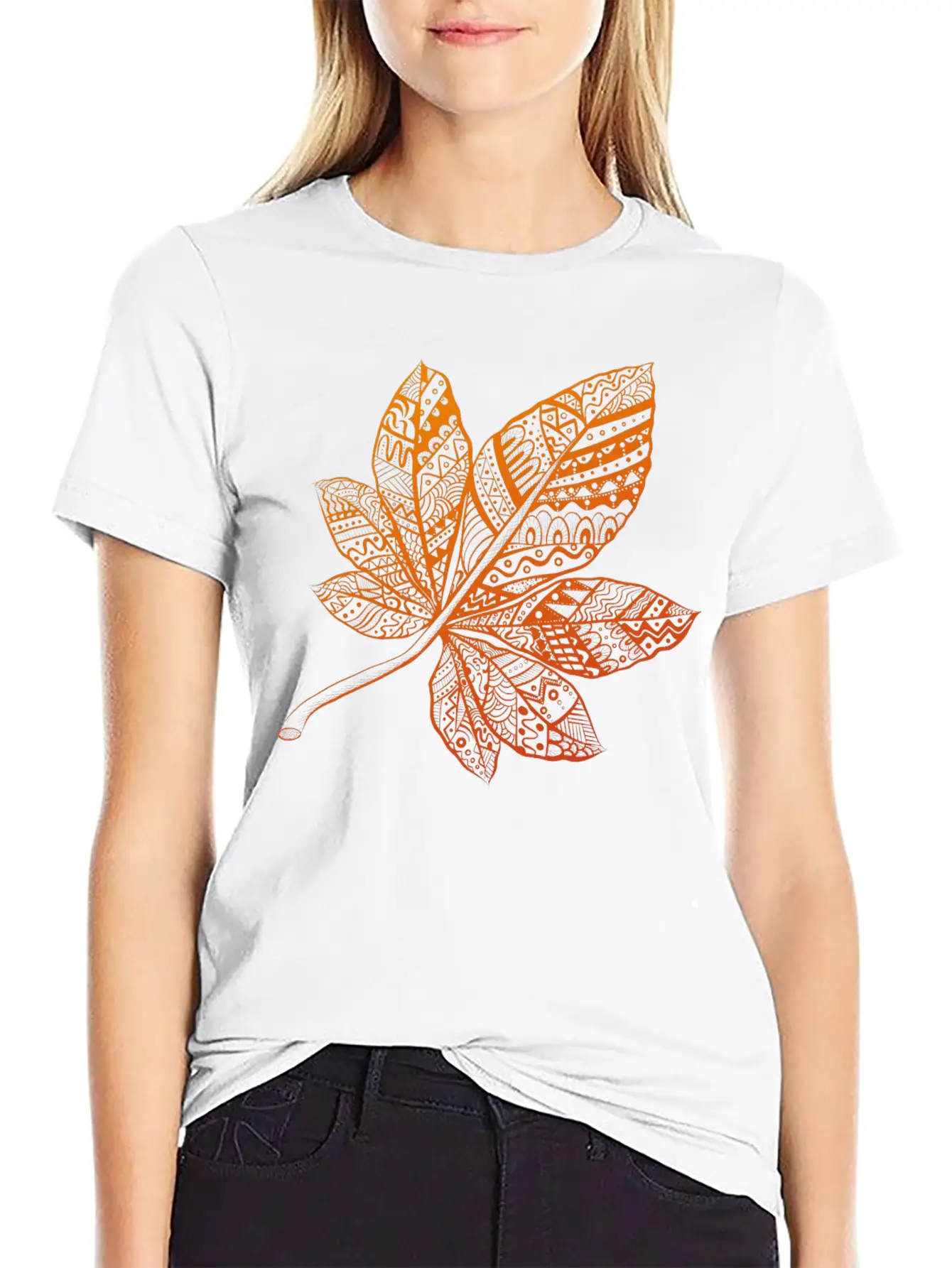 Ornamental Autumn Leaf Essential Cotton Tee For Daily Outfits – Unisex Style