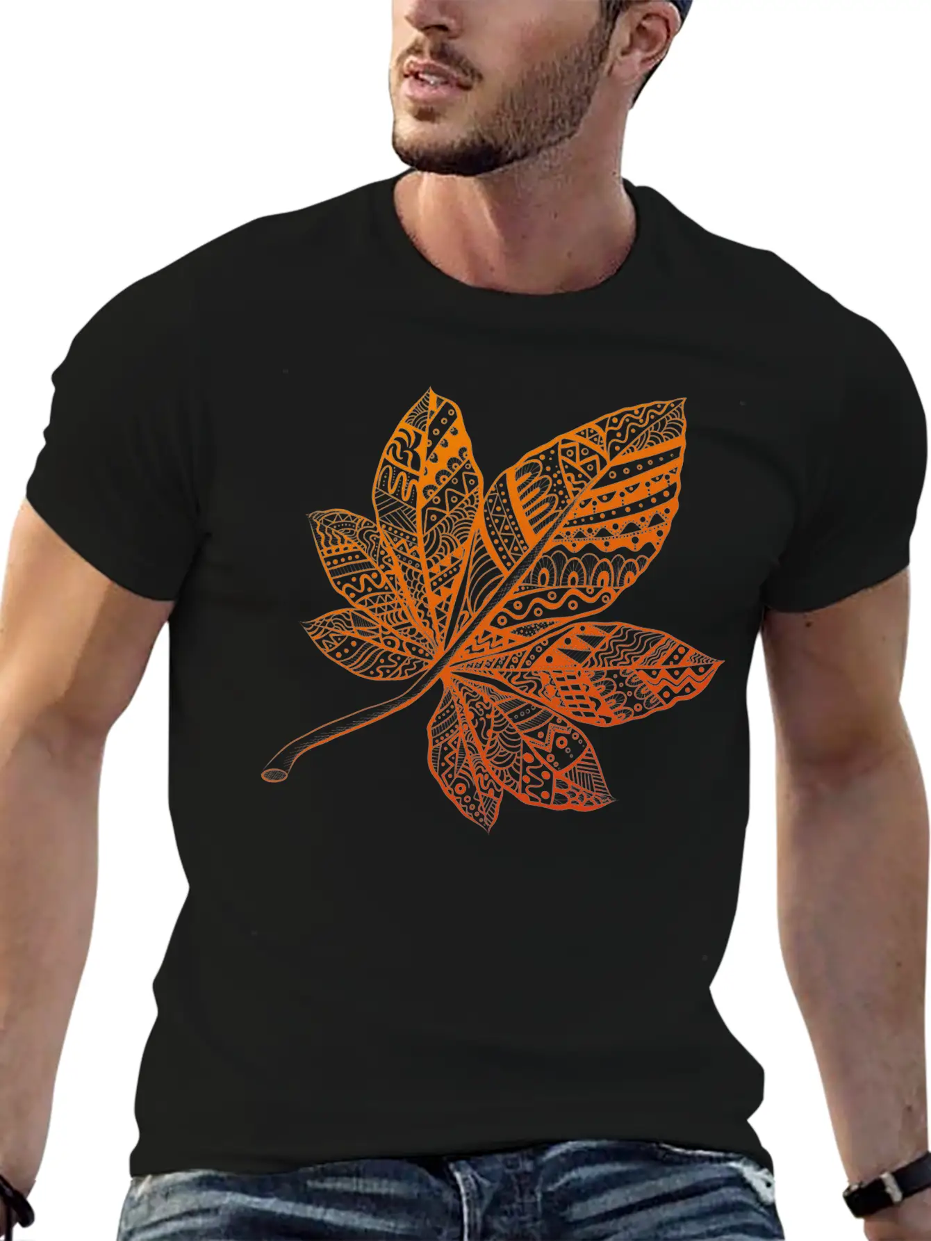 Ornamental Autumn Leaf Essential Cotton Tee For Daily Outfits – Unisex Style