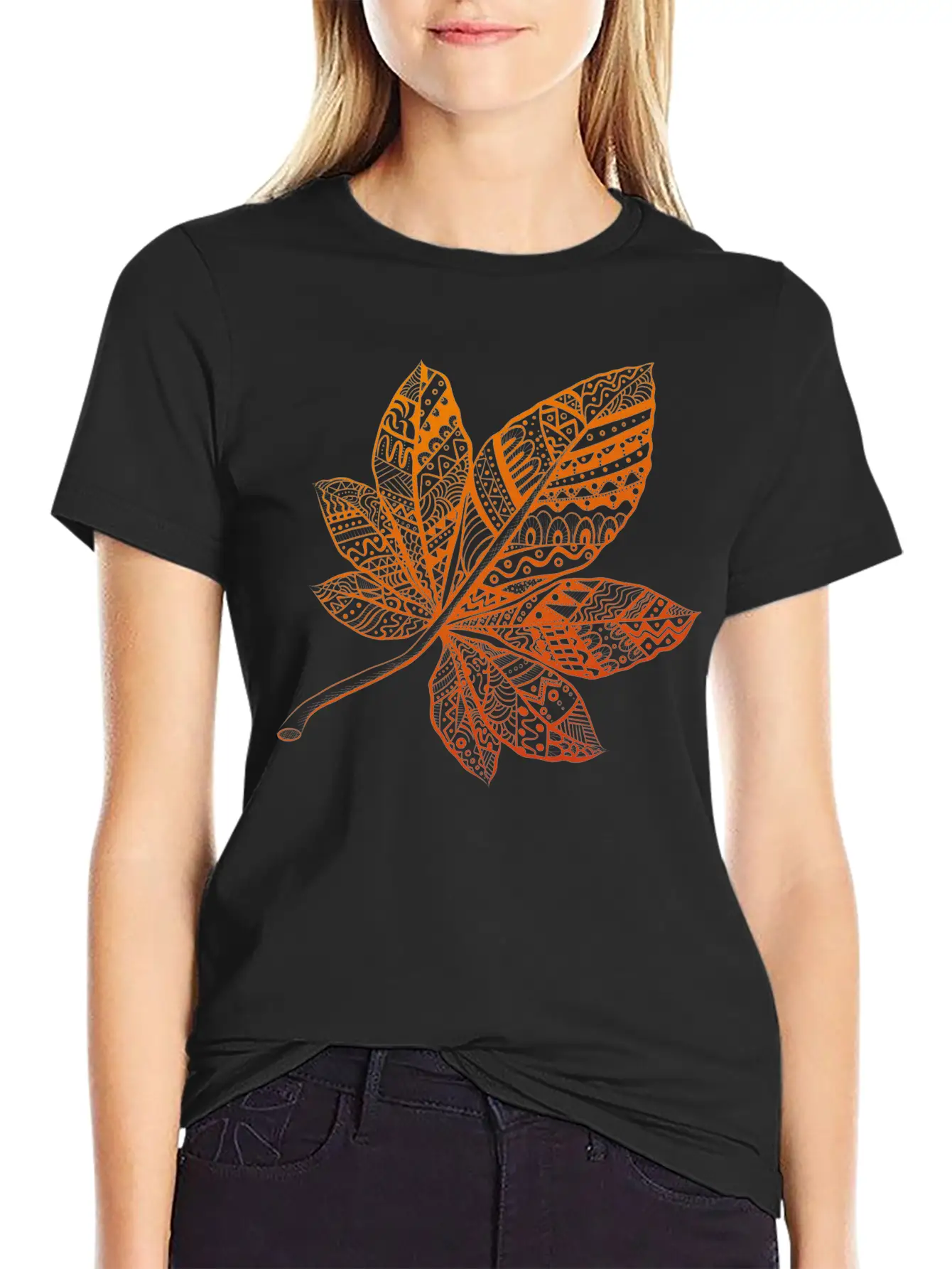 Ornamental Autumn Leaf Essential Cotton Tee For Daily Outfits – Unisex Style