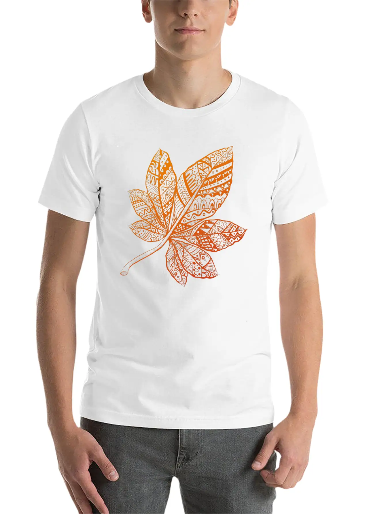 Ornamental Autumn Leaf Essential Cotton Tee For Daily Outfits – Unisex Style