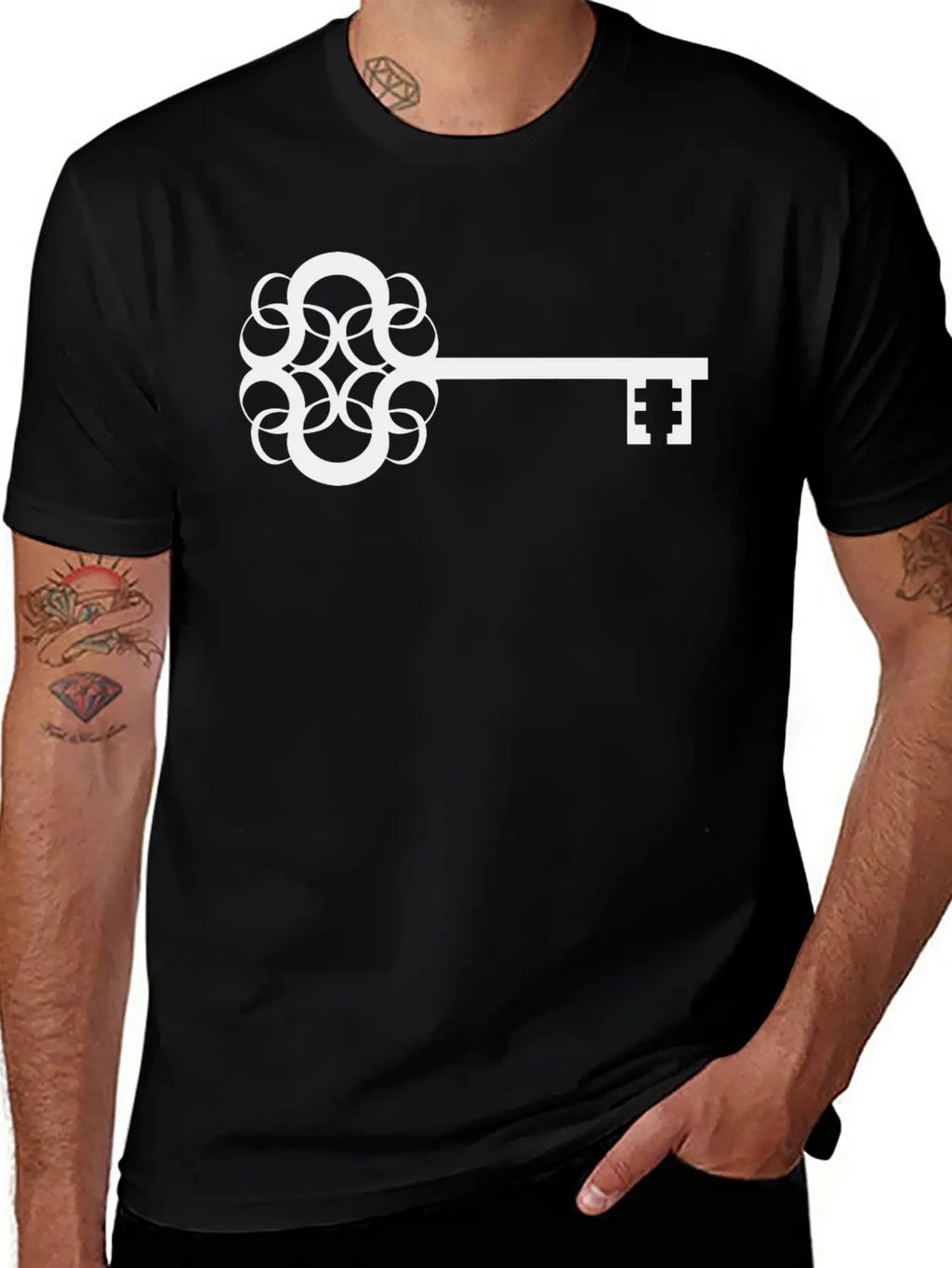Ornate Key Silhouette Casual Graphic T-Shirt – Simple And Comfortable Daily Wear