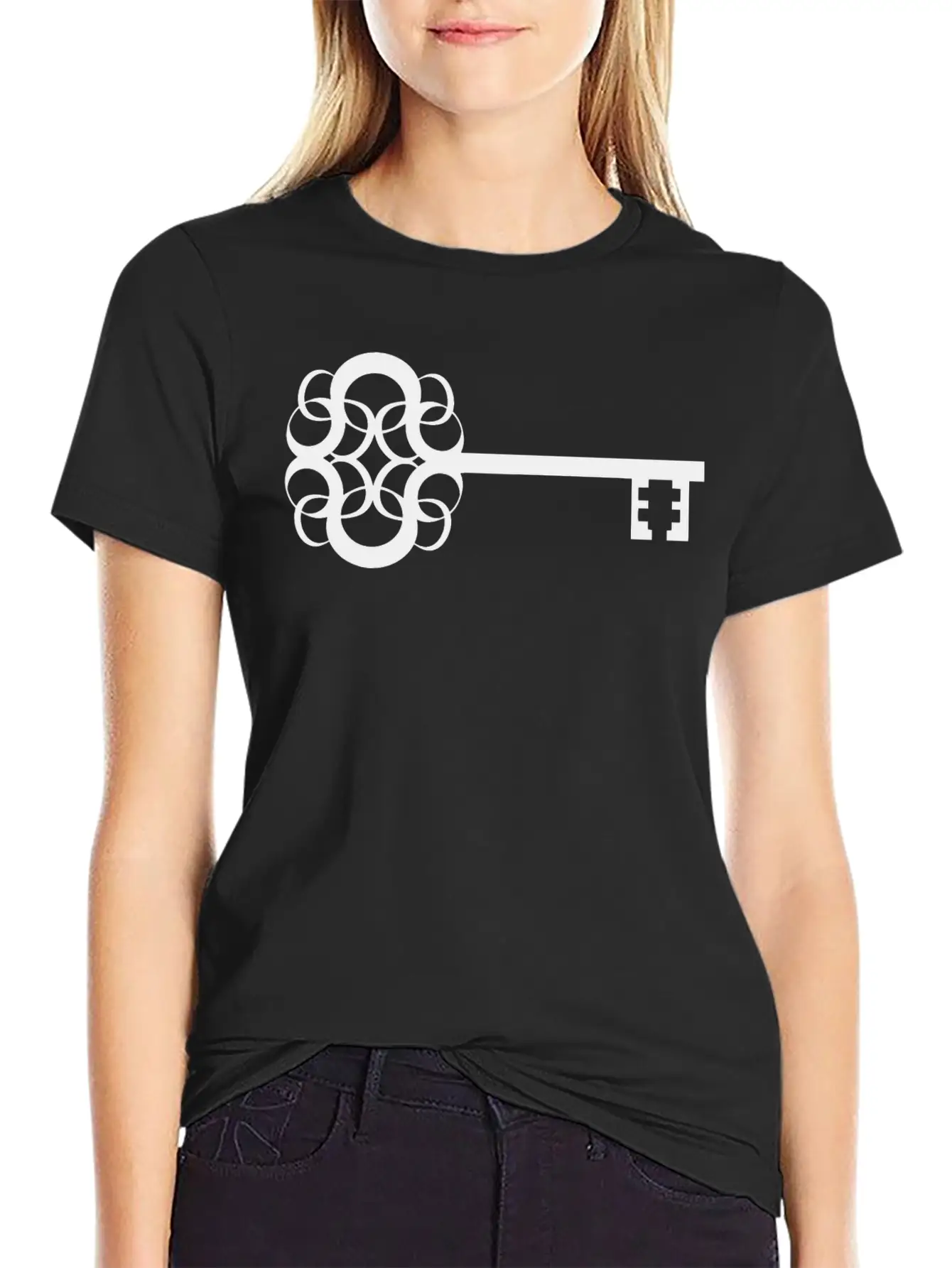 Ornate Key Silhouette Casual Graphic T-Shirt – Simple And Comfortable Daily Wear