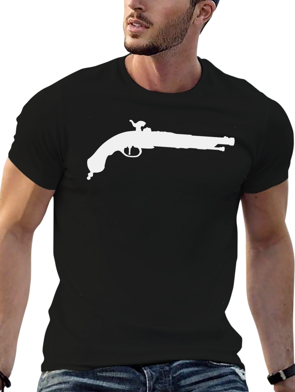 Pirate Flintlock Graphic Tee - Black Cotton T-Shirt