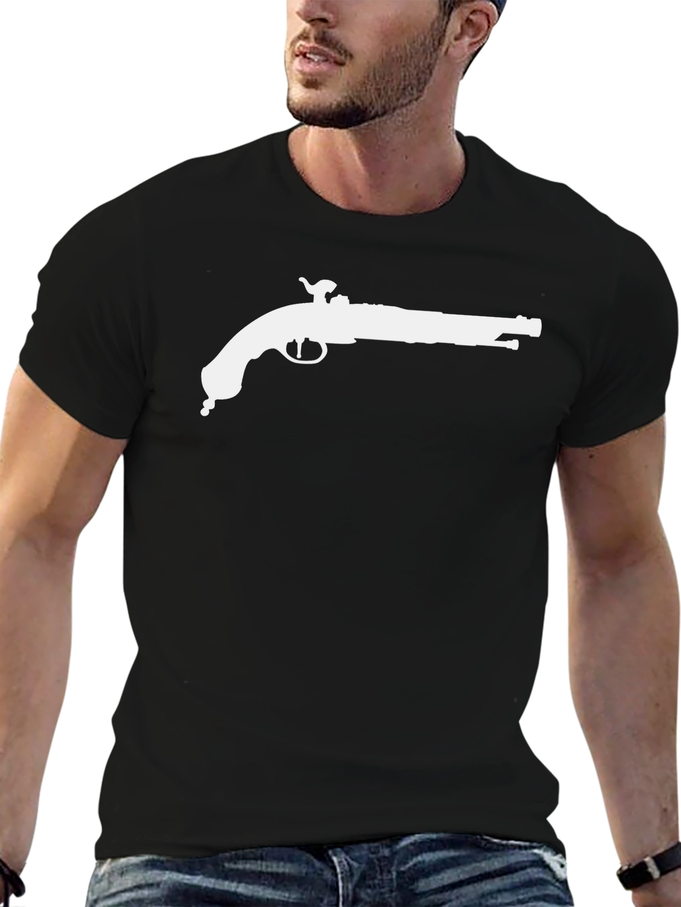 Pirate Flintlock Graphic Tee - Black Cotton T-Shirt