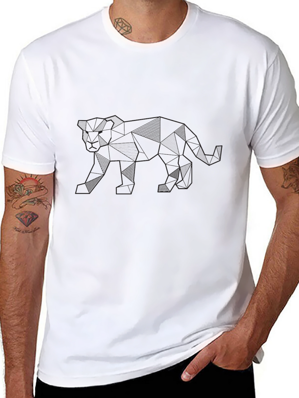Geometric Panther Graphic Black T-Shirt