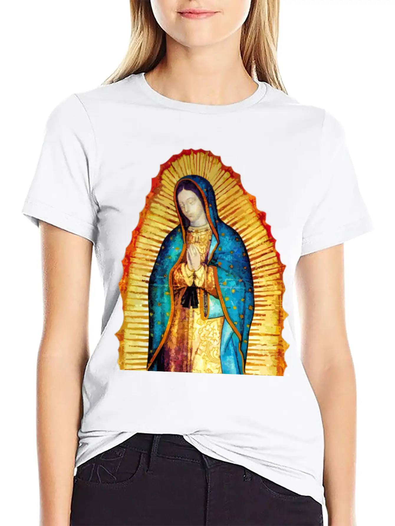 Our Lady Virgin May Guadalupe A-092921 Unisex Short Sleeve Soft Cotton T-Shirt – Casual Everyday Wear