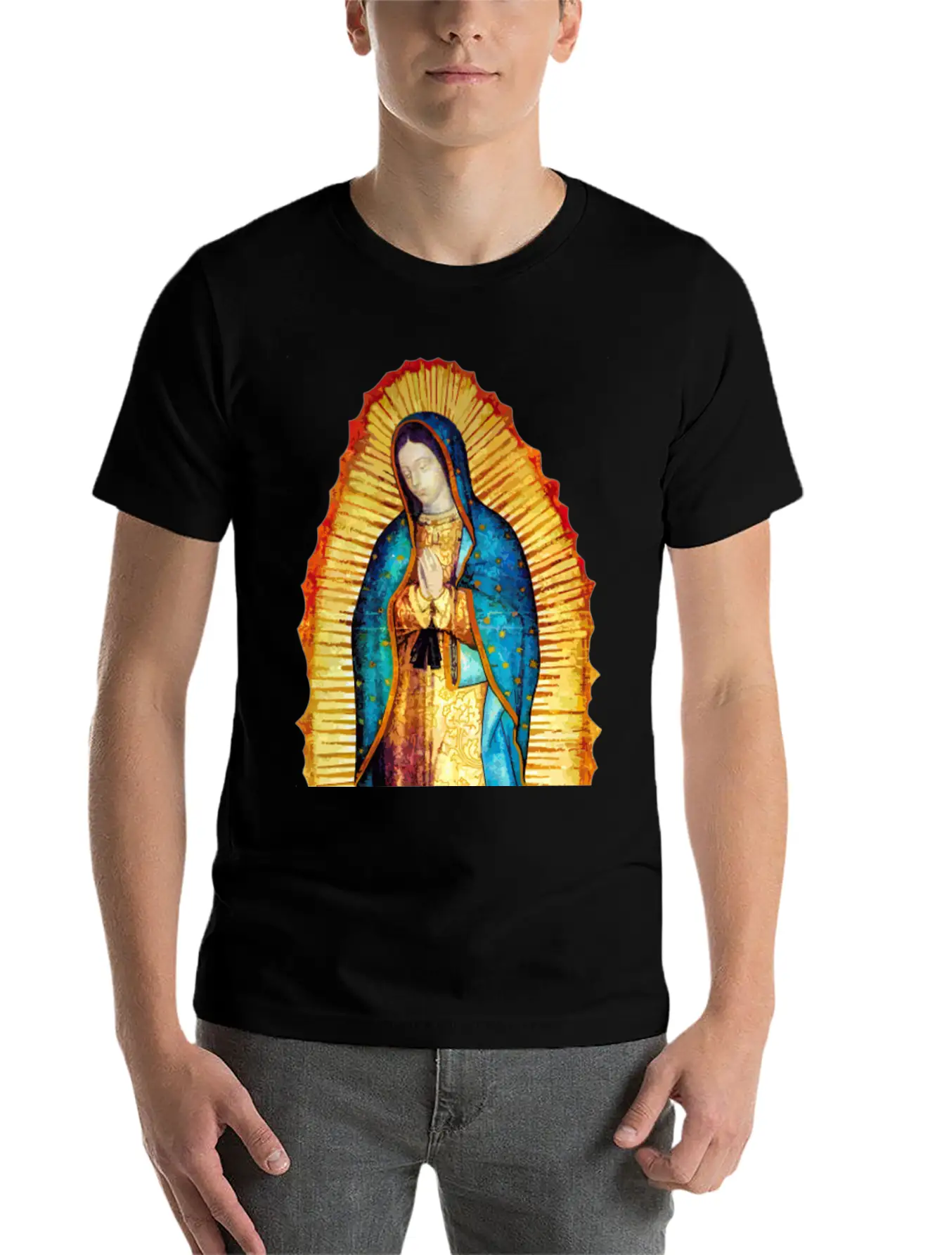 Our Lady Virgin May Guadalupe A-092921 Unisex Short Sleeve Soft Cotton T-Shirt – Casual Everyday Wear