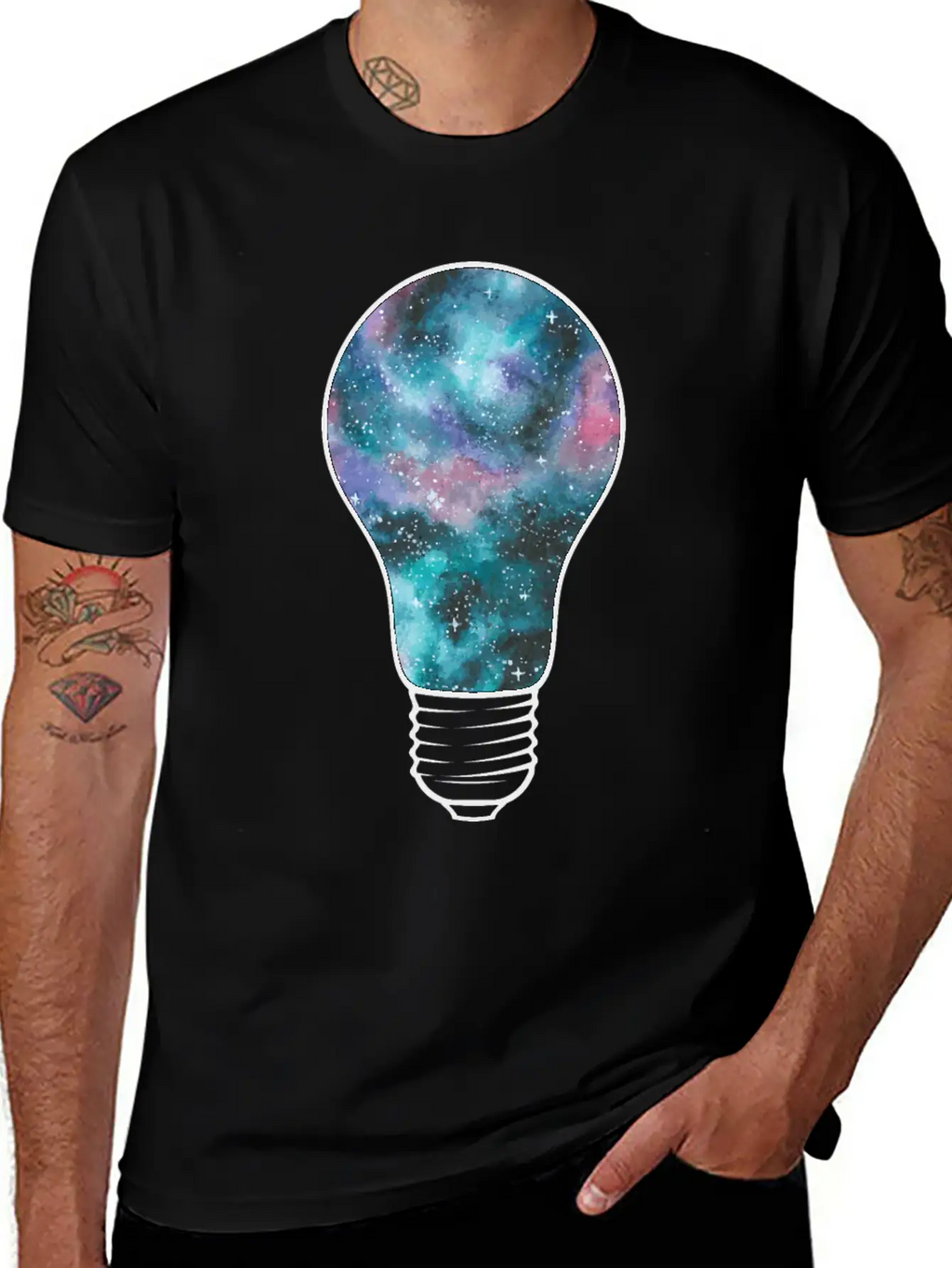 Outer Space Light Bulb Cosmic Galaxy Universe Essential Cotton Tee For Daily Outfits – Unisex Style