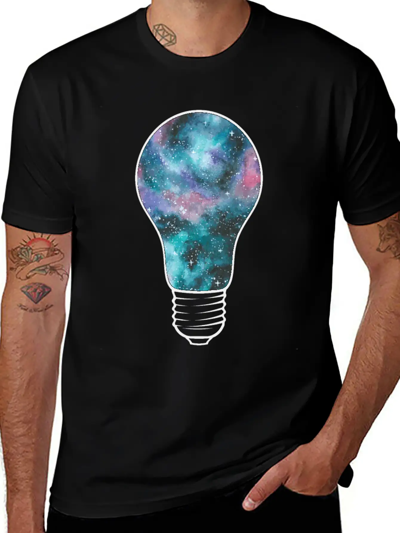 Outer Space Light Bulb Cosmic Galaxy Universe Essential Cotton Tee For Daily Outfits – Unisex Style