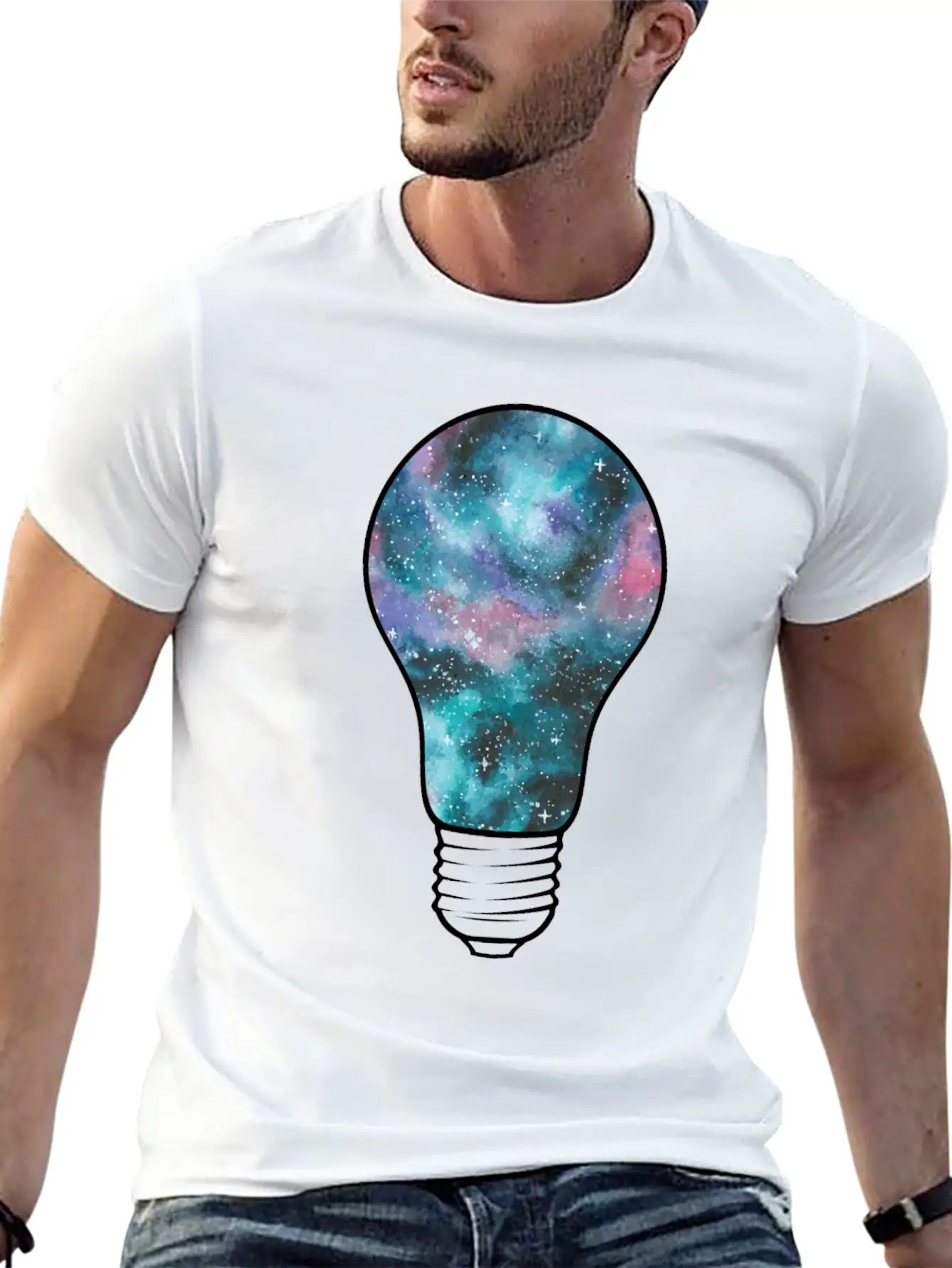 Outer Space Light Bulb Cosmic Galaxy Universe Essential Cotton Tee For Daily Outfits – Unisex Style