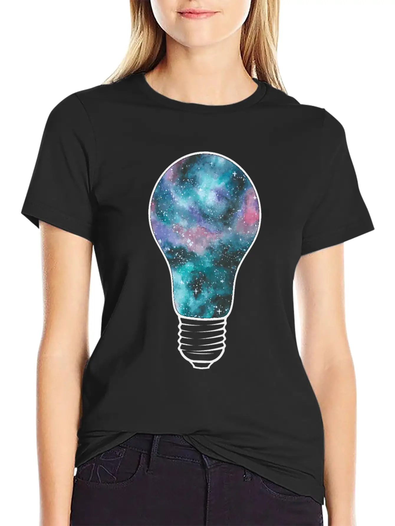Outer Space Light Bulb Cosmic Galaxy Universe Essential Cotton Tee For Daily Outfits – Unisex Style