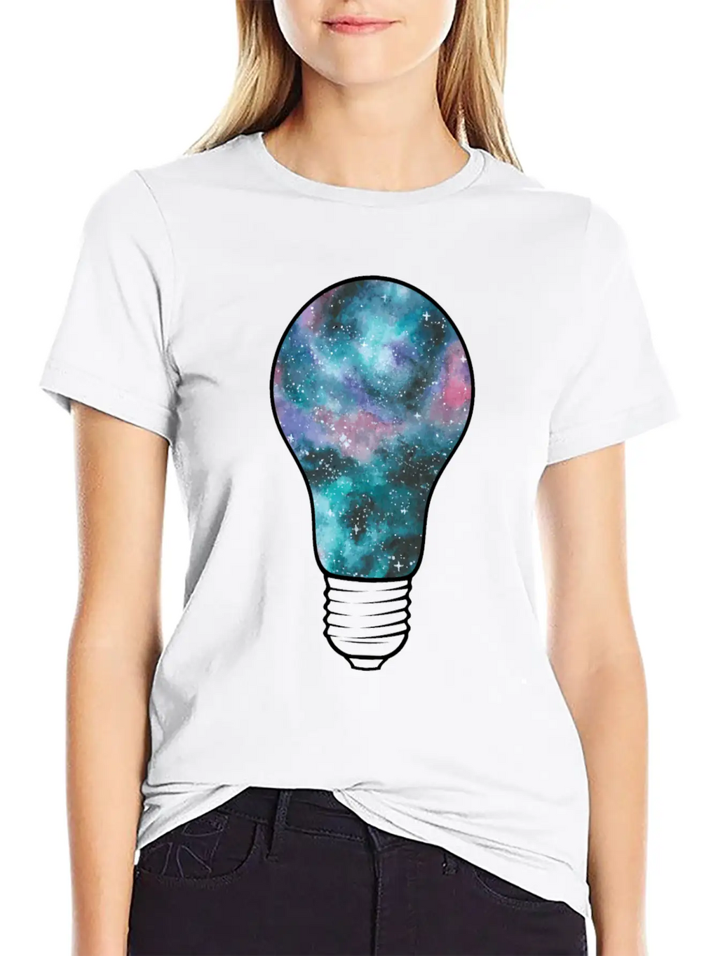 Outer Space Light Bulb Cosmic Galaxy Universe Essential Cotton Tee For Daily Outfits – Unisex Style